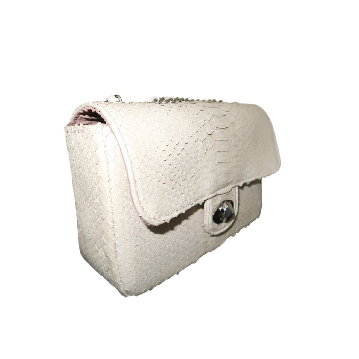 Cream Python-Textured Silver Hardware Chain Crossbody Shoulder Bag Women's OS