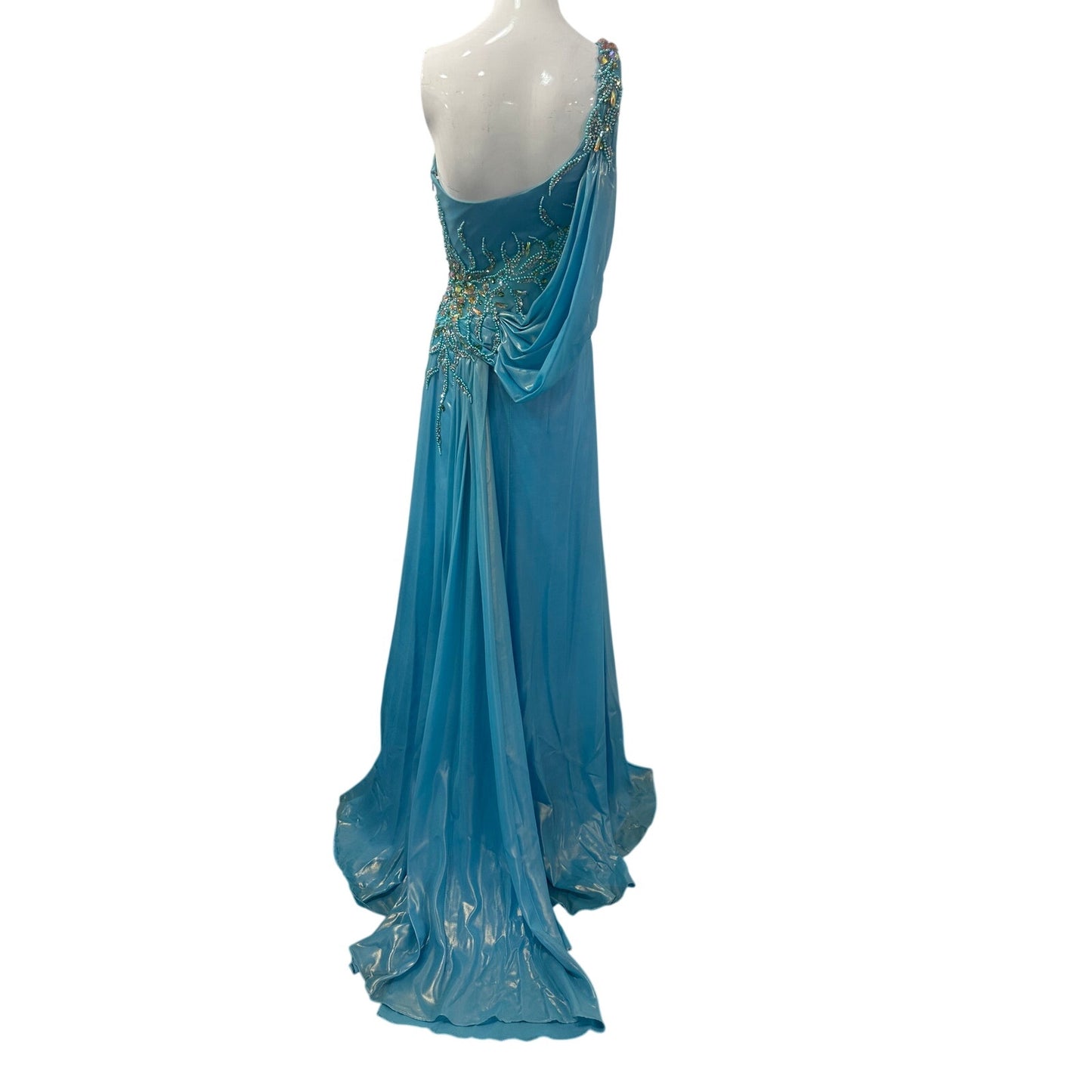 Mac Duggal One Shoulder Beaded Evening Gown