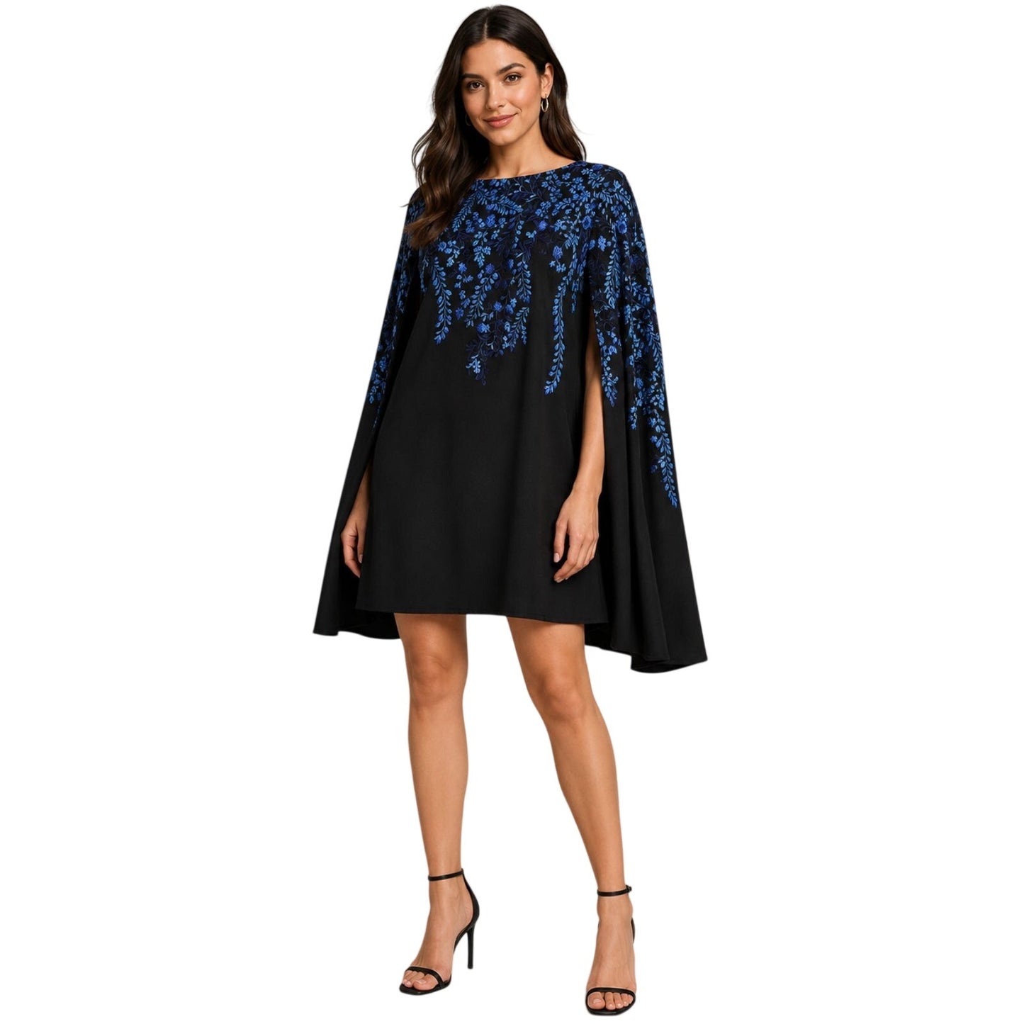 Tadashi Shoji Floral Embroidered Cape Sleeve Shift Mini Dress