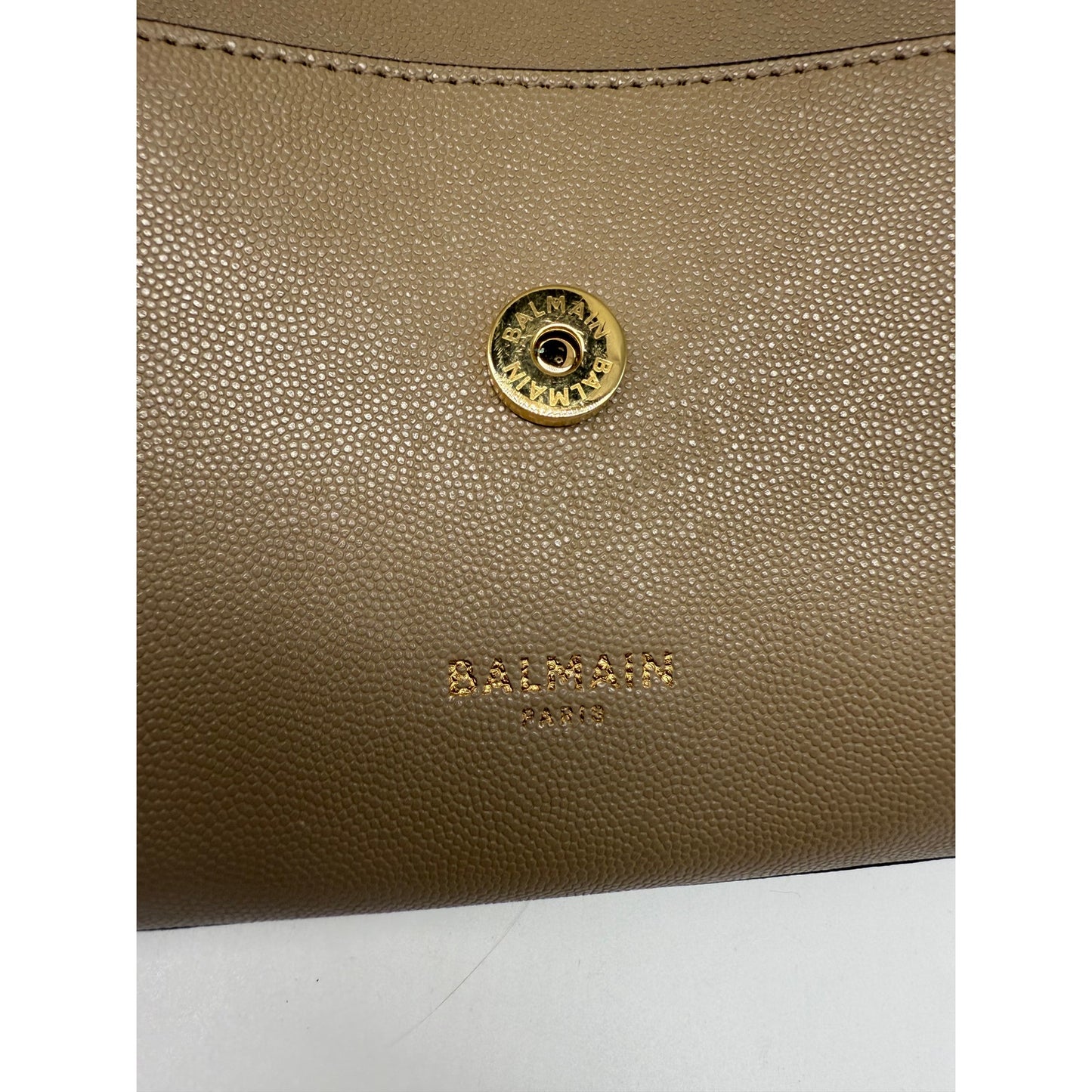 Balmain Emblème Calfskin Leather  Button Accent Shoulder Bag Taupe Brown