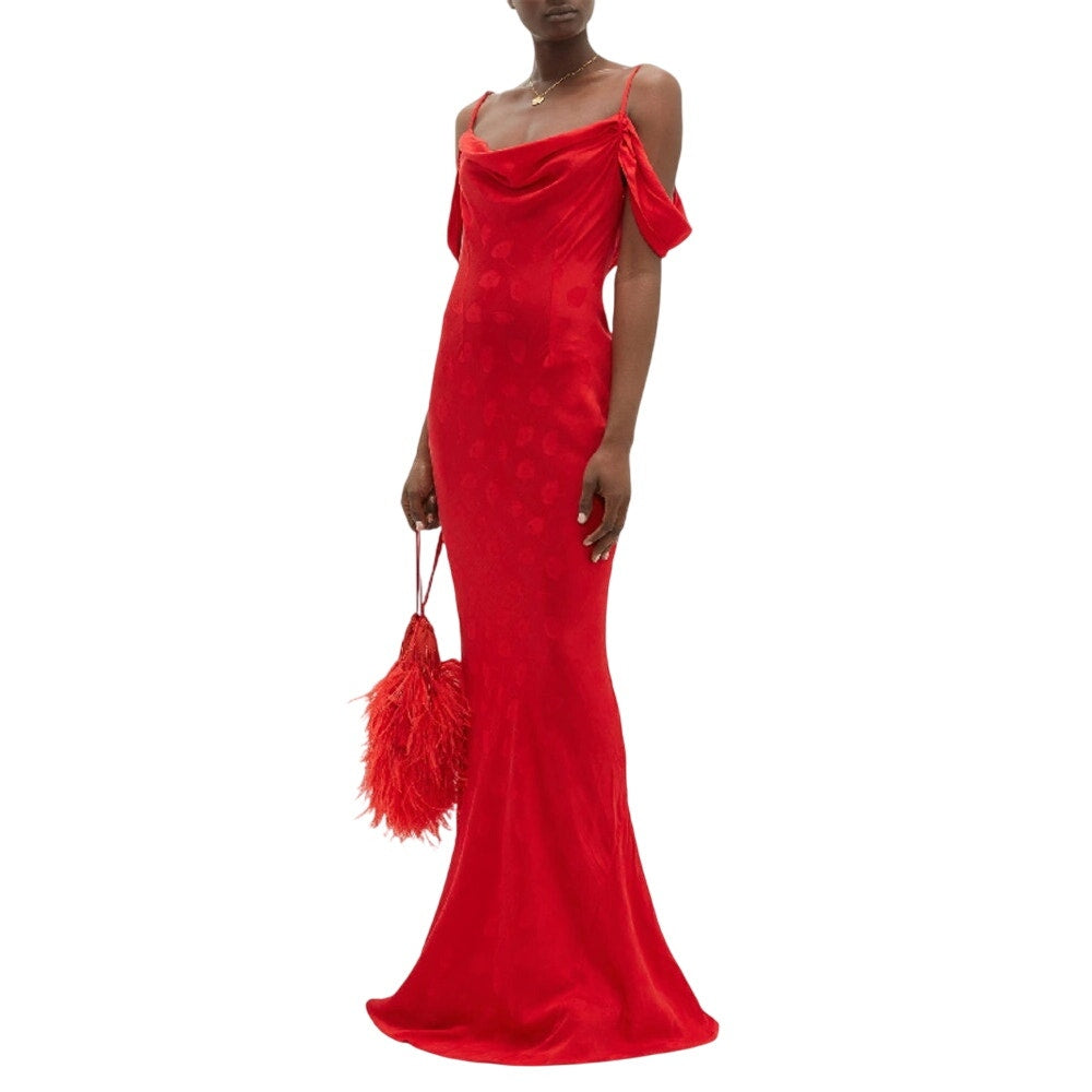 Rat & Boa Florentina Tulip Print Off Shoulder Cowl Maxi Dress