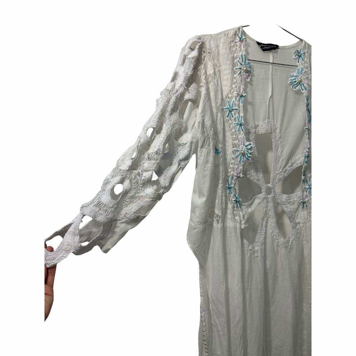 Myriam A. Embroidered Cutout Pearl Embellished Midi Dress White