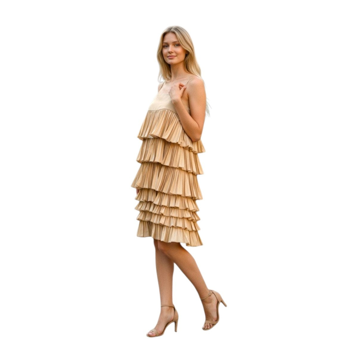 Alexis Corsini Pearl Tiered Plissé Ruffle Mini Dress Women's Size Small