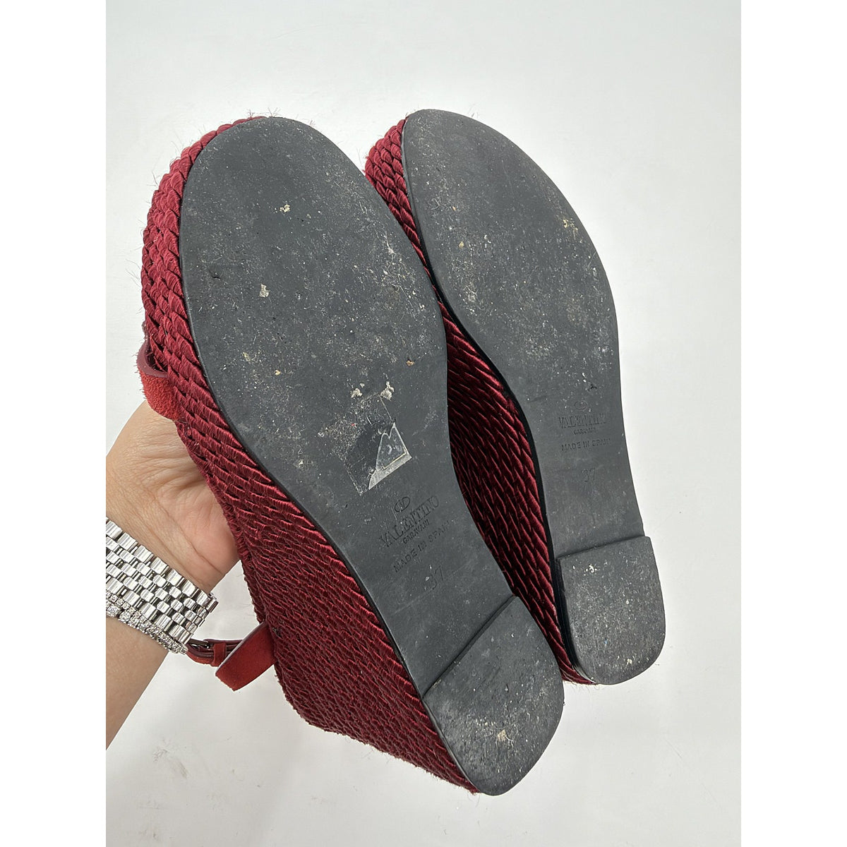 Valentino Garavani Roman Stud Torchon Wedge Sandals Rubino Red 37