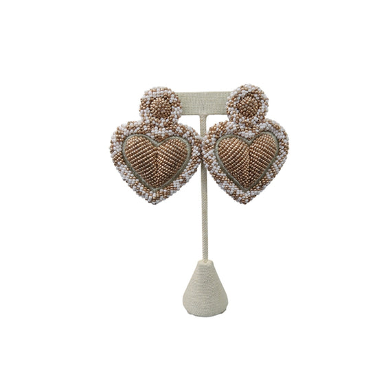 Olivia Dar Alghero Heart Earrings Beaded Gold Ivory Statement