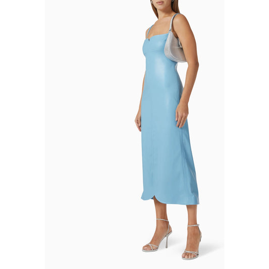 Alexis Faux Leather Camellia Sleeveless Midi Dress Blue Women's Size XS
