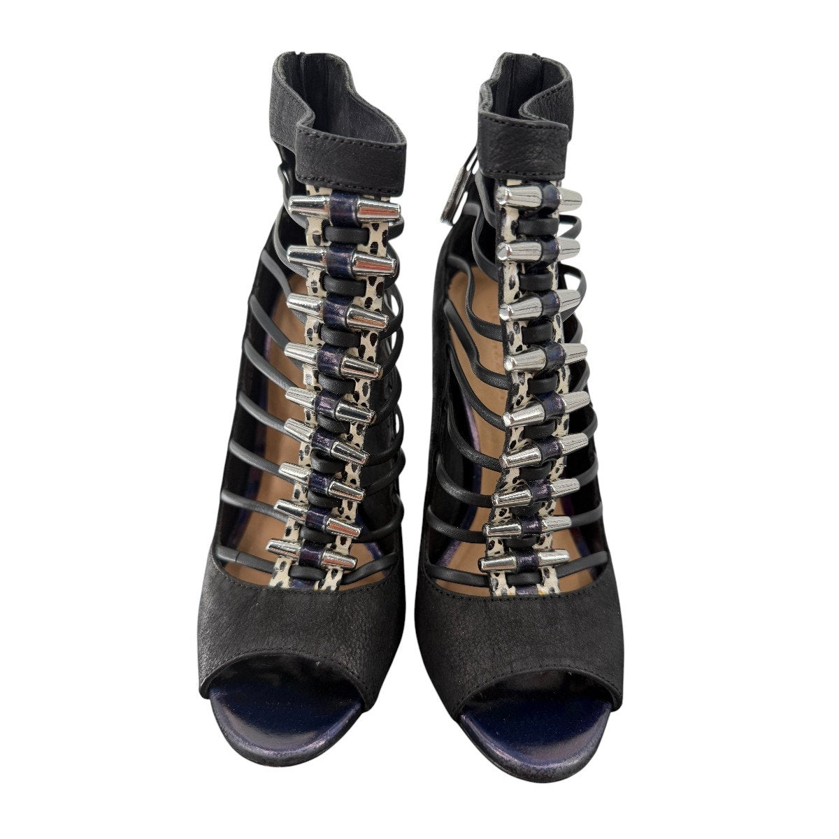 L.A.M.B. Leather Peep Toe Strappy Sandals Ankle Booties Black Women's Size 7