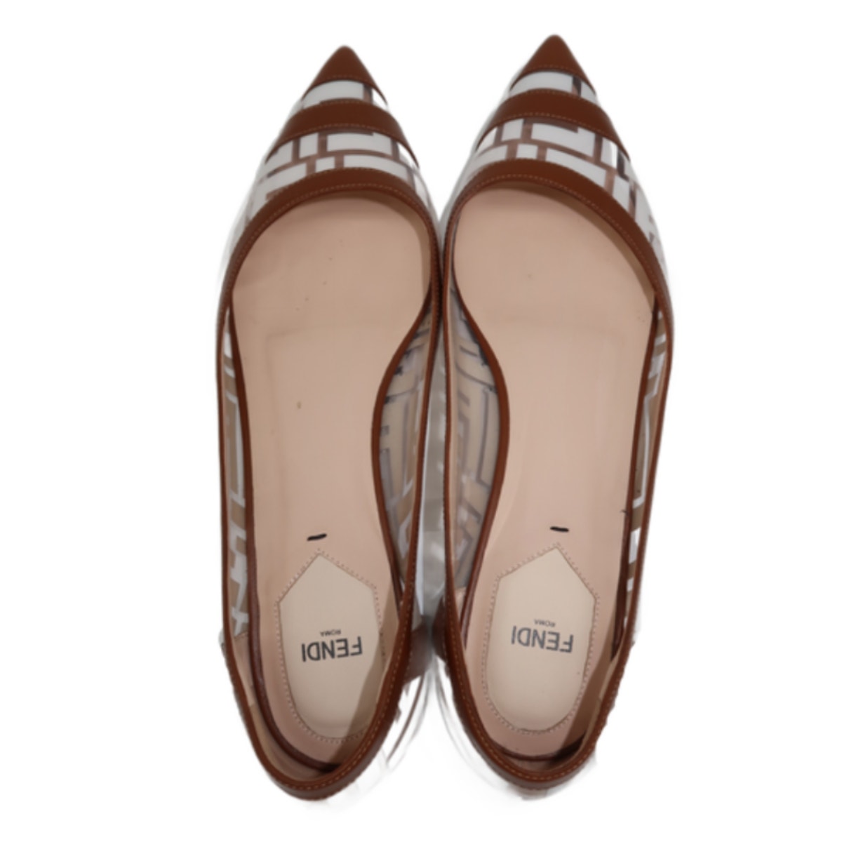 Fendi Leather Trim FF Logo Colibri Pointed Toe Ballet Flat Women's