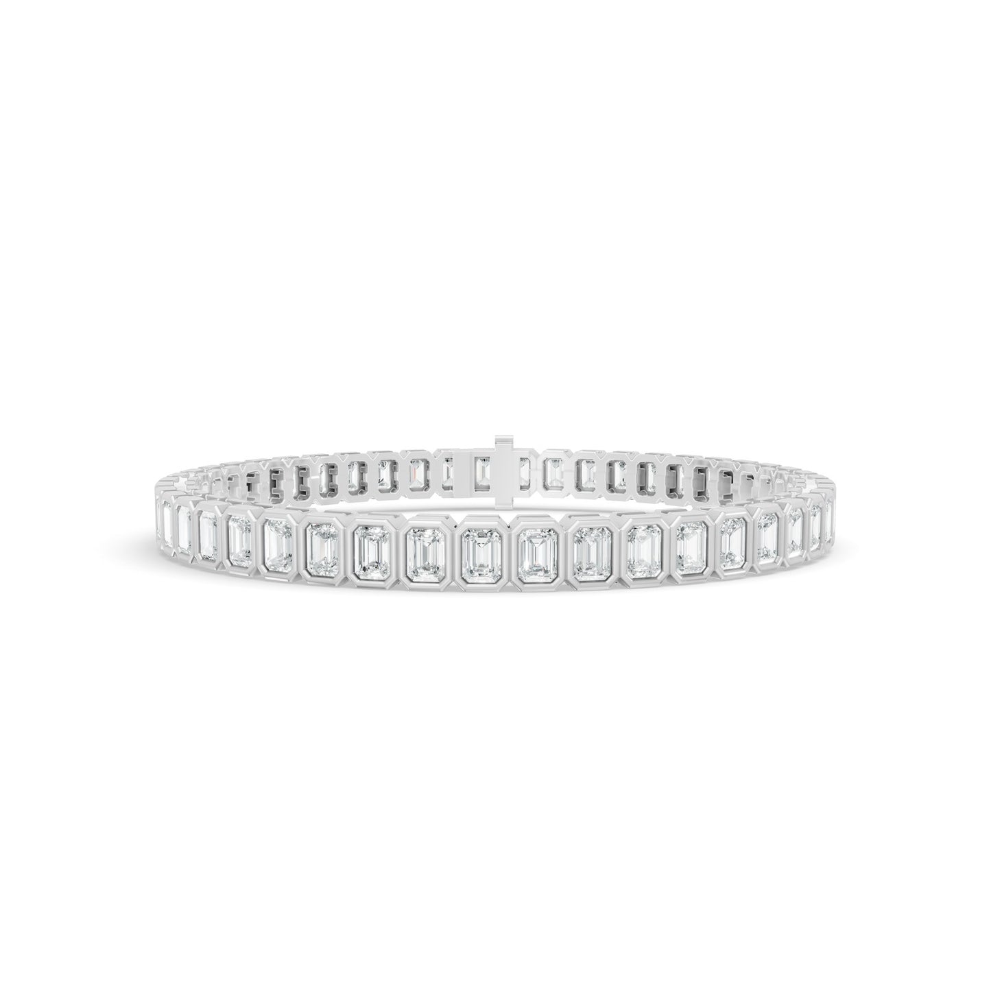 7.24 ctw Diamond Bezel Emerald 14K White Gold Tennis Bracelet
