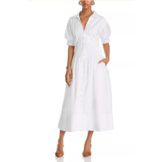 Cinq à Sept Monty Button Front Pleated Midi Shirt Dress