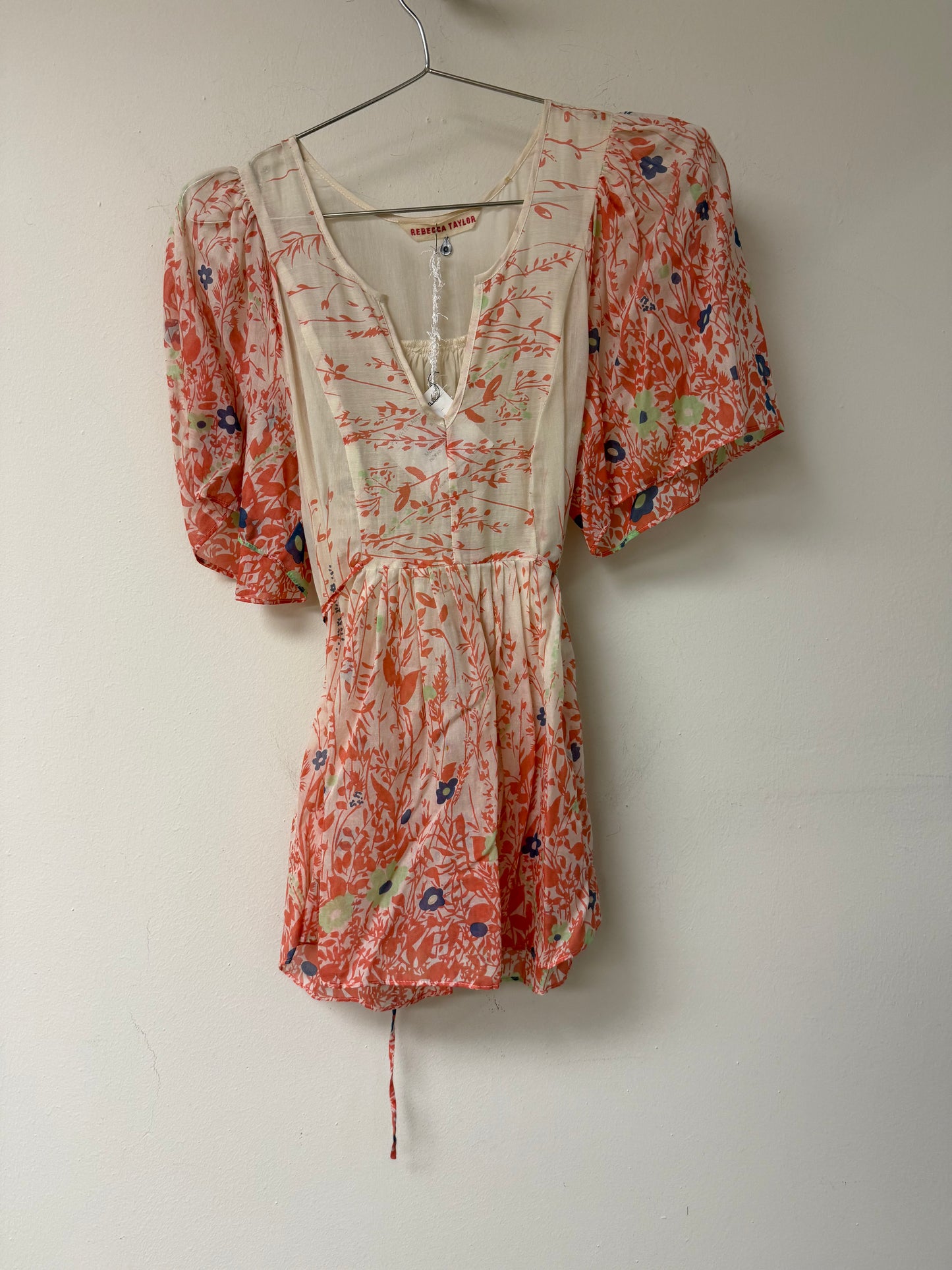 Rebecca Taylor Silk Blend Floral Print V-neck Tunic Top White Women's Size 0