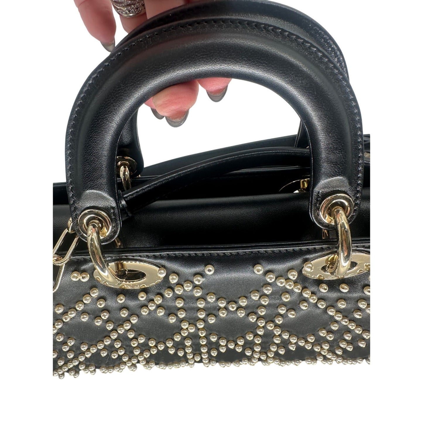 Christian Dior Leather Pearl Studded Lady D-Joy Crossbody Bag