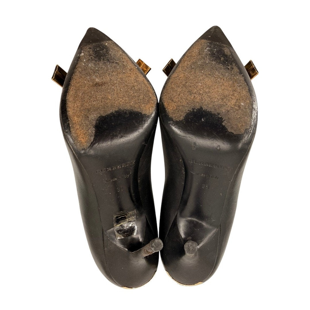 Burberry Soden Leather Pointed Toe Slip On Stiletto Pumps