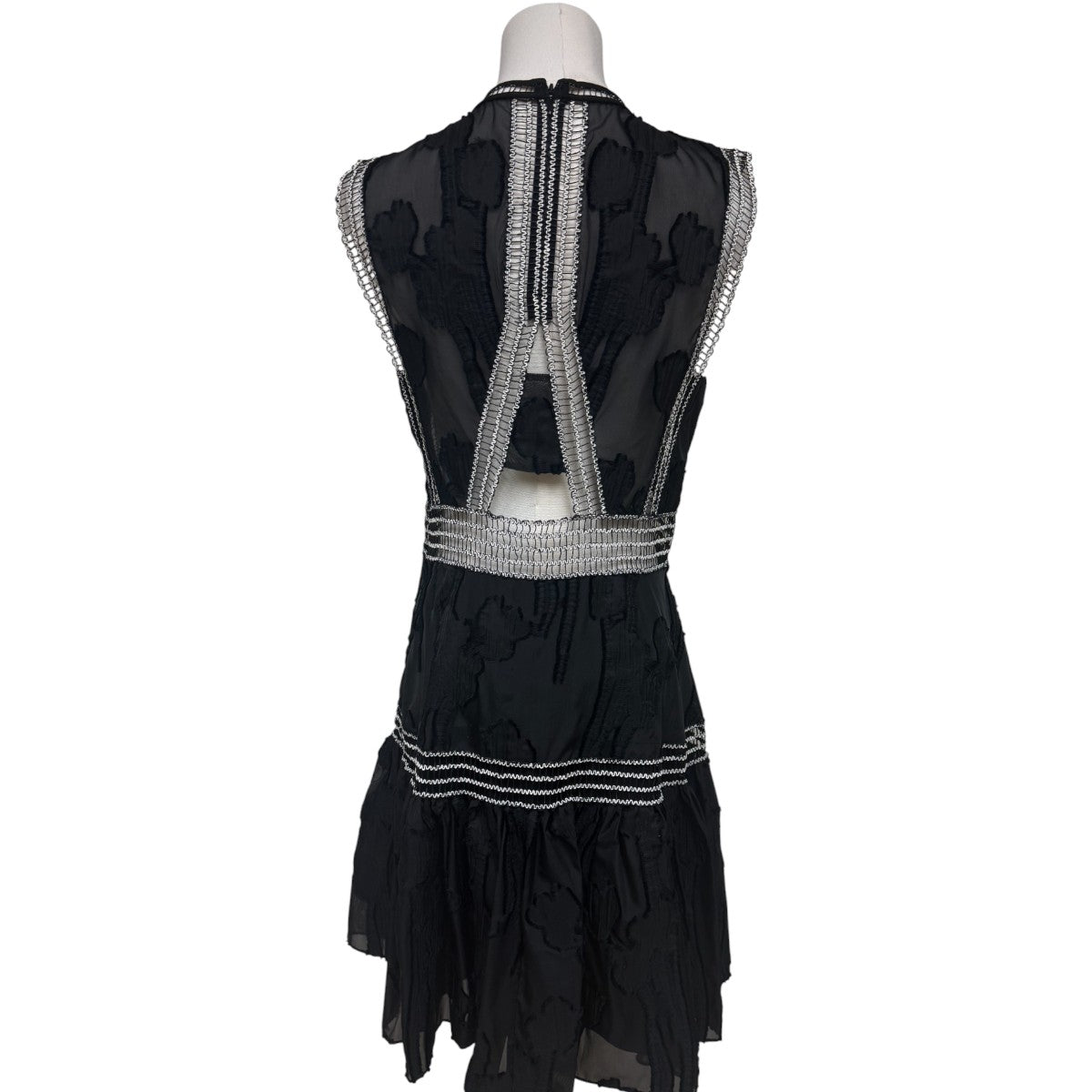 Alexis Rajani Black Sleeveless A-Line Mini Dress Lace Trim Women's