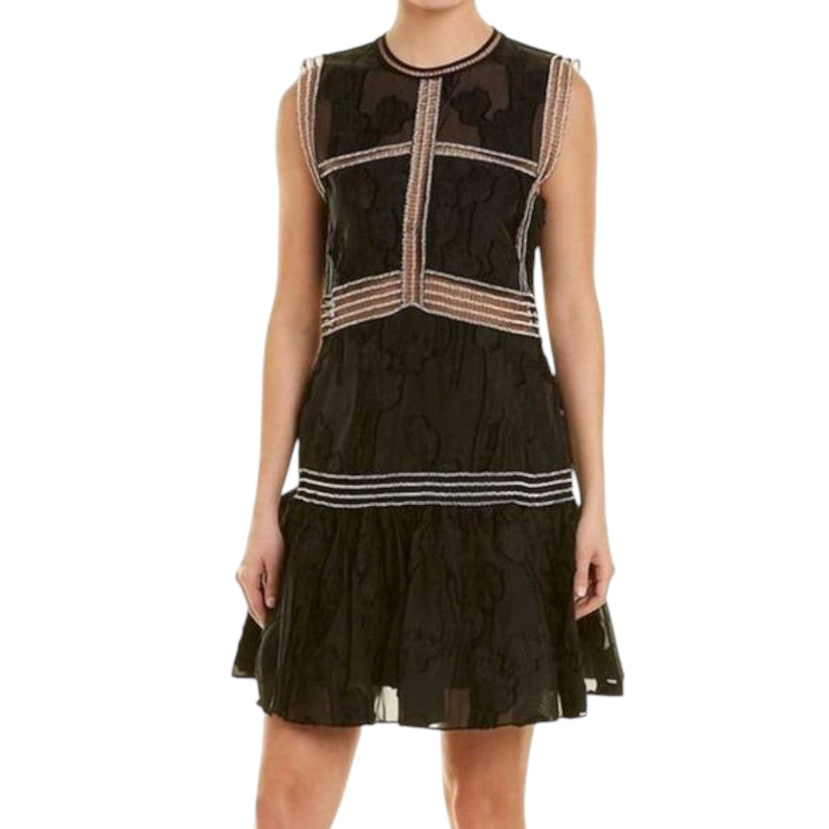 Alexis Rajani Black Sleeveless A-Line Mini Dress Lace Trim Women's