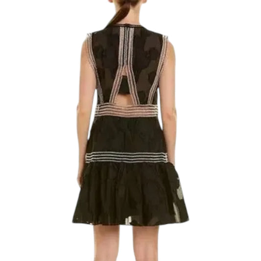 Alexis Rajani Black Sleeveless A-Line Mini Dress Lace Trim Women's