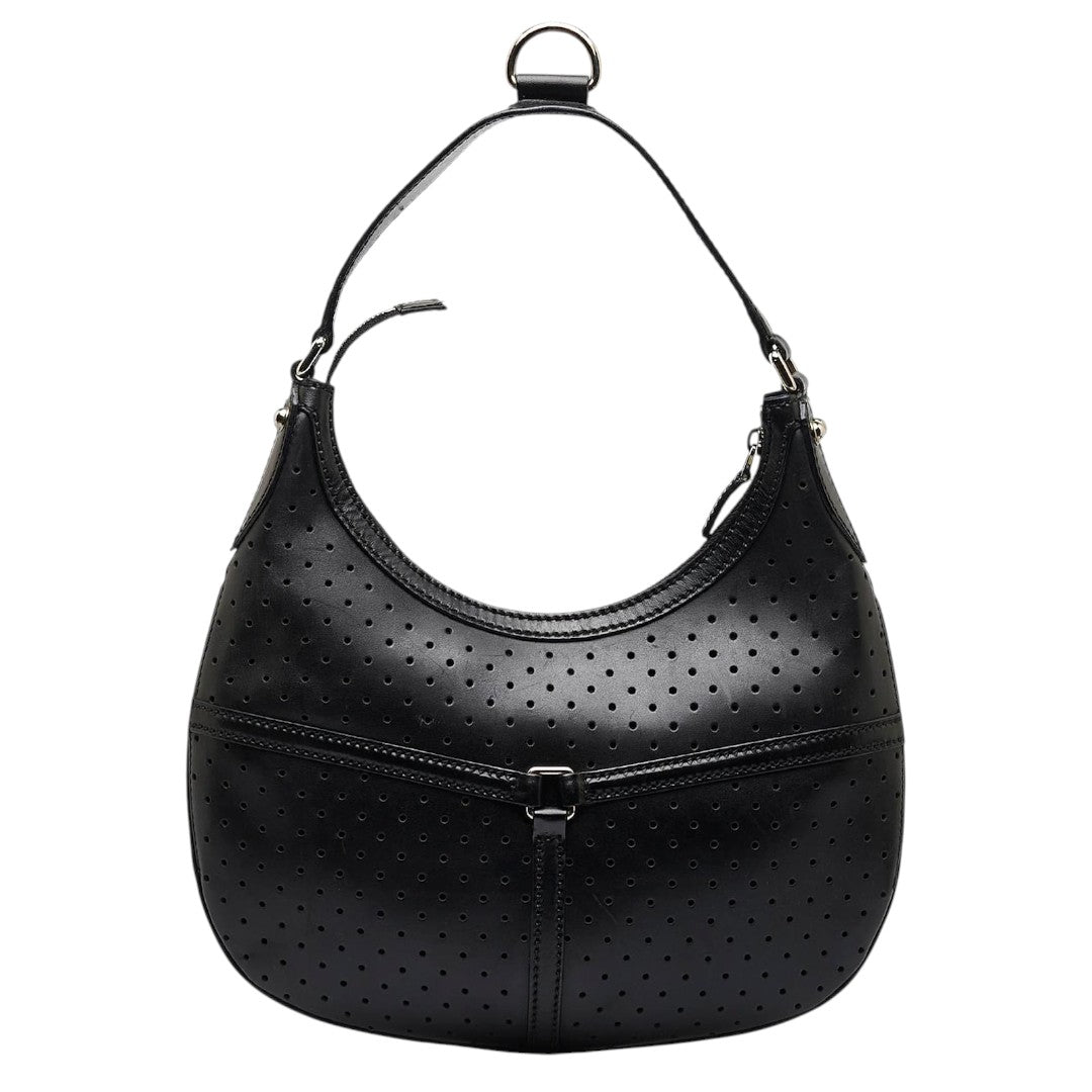 Gucci Perforated Leather GG Interlocking Accent Reins Hobo Bag Black