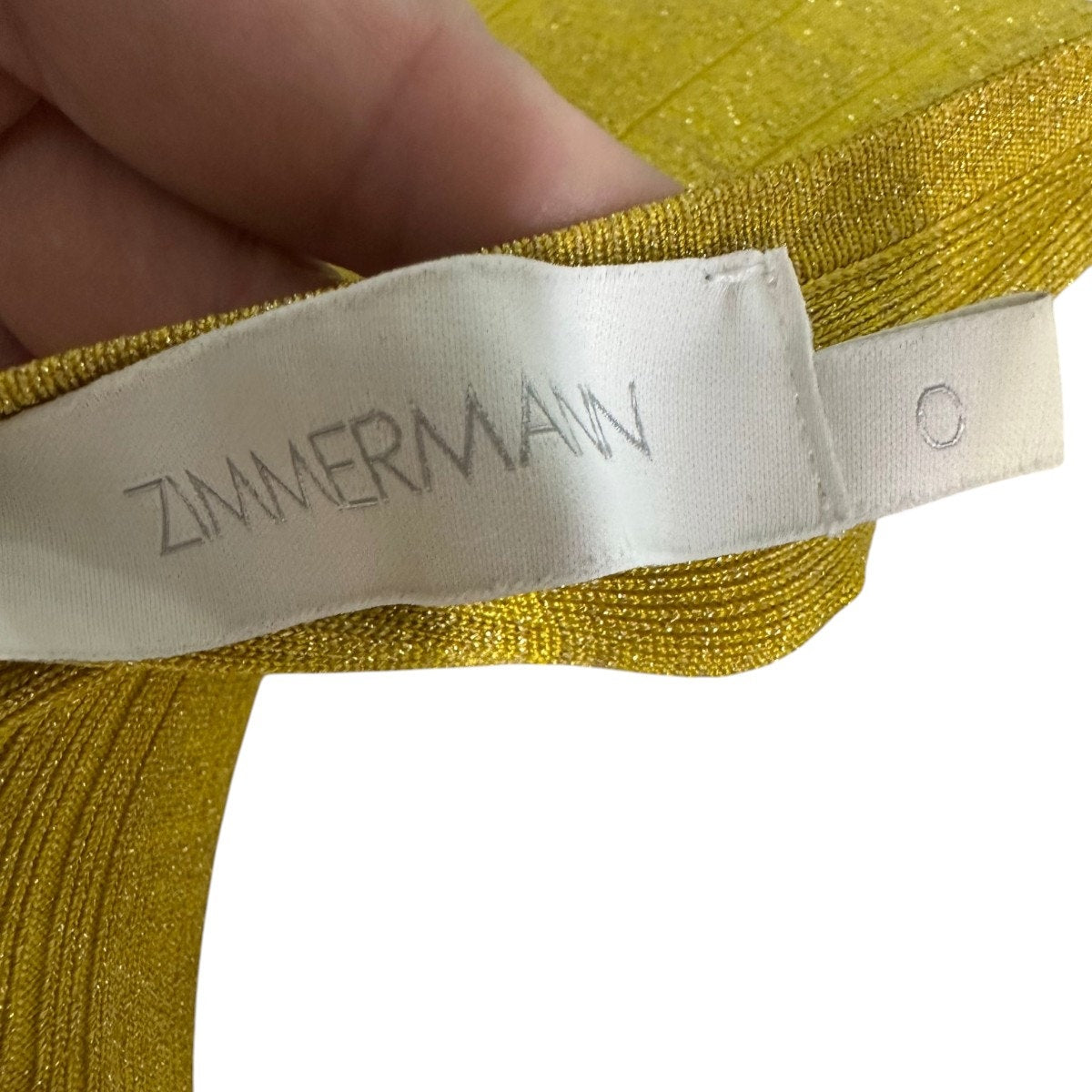 Zimmermann Mustard Metallic Rib Knit Cutout Gathered Midi Dress Women's Size 0