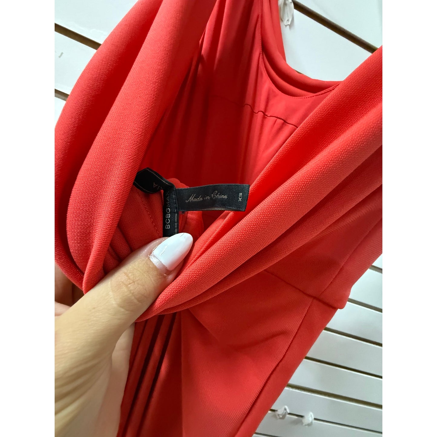 BCBGMAXAZRIA Lena Draped Scoop Back High Slit Maxi Evening Dress