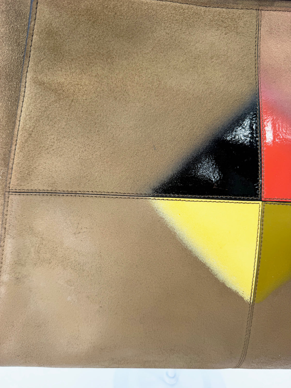 Fendi Peekaboo Large Suede Tan Geometric Color Block Silk Twill