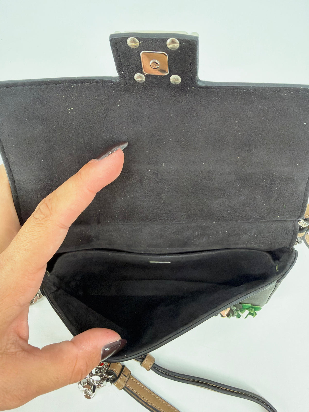 Fendi Baguette Flowerland Embellished Floral Studded Bag Black