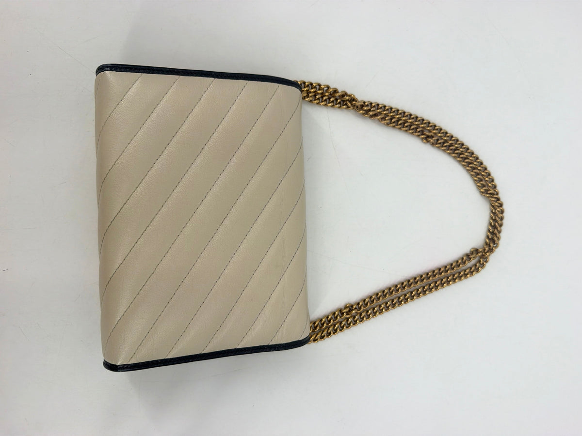 Gucci GG Marmont Torchon White Leather Flap Wallet Navy Trim