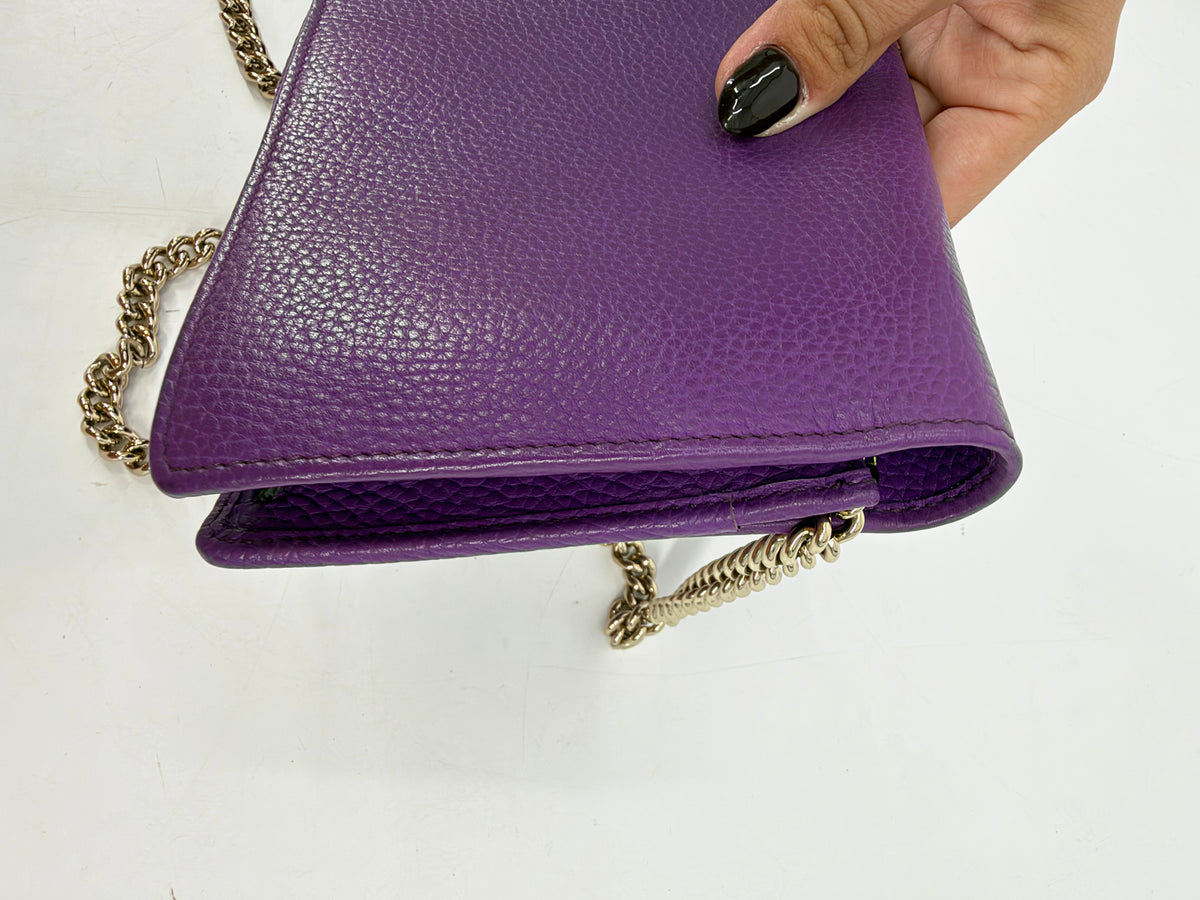 Gucci Soho Purple Pebbled Leather Long Flap Wallet