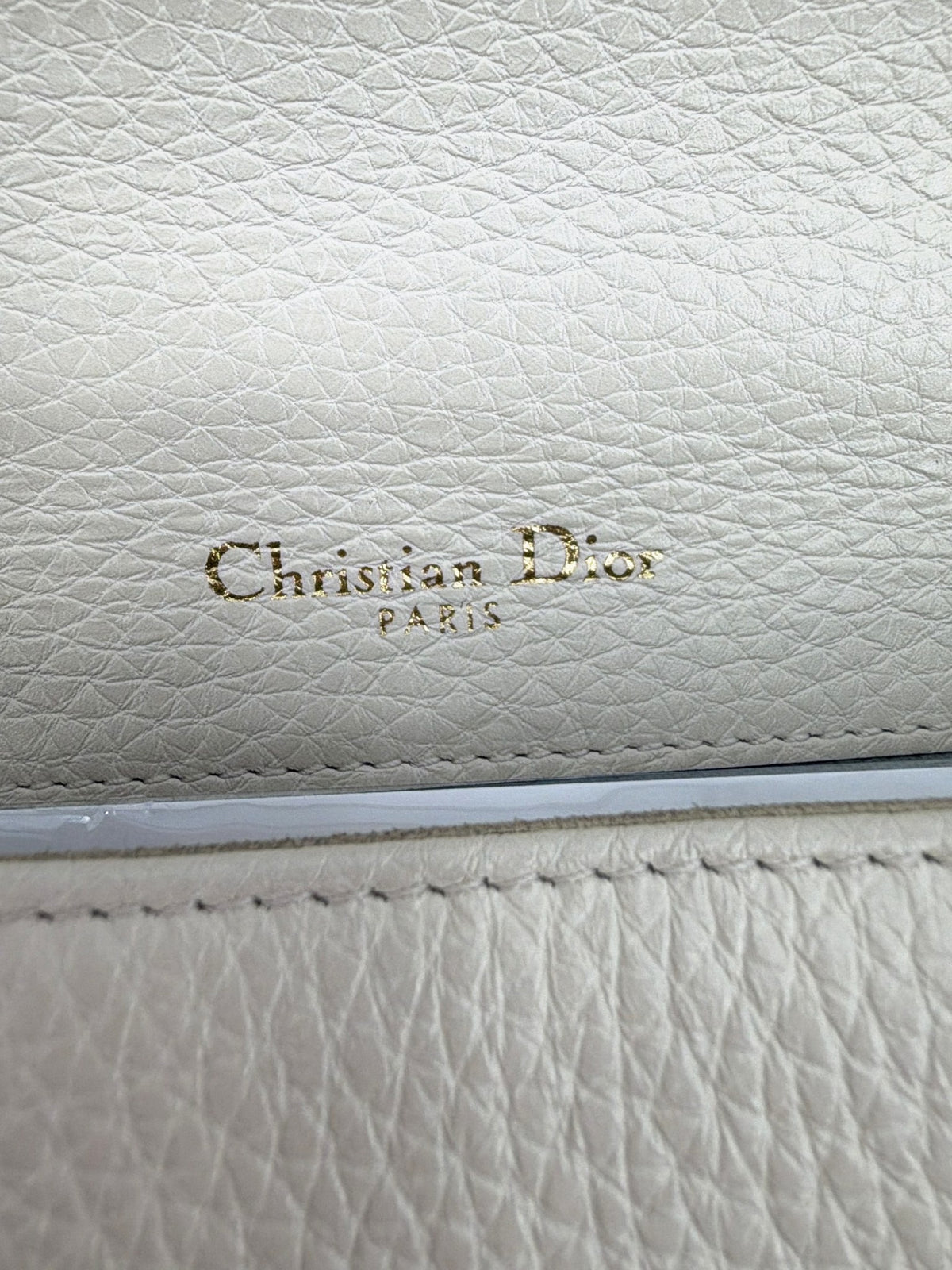 Christian Dior Diorama Medium White Grained Calfskin Chain Flap Bag Gold HW