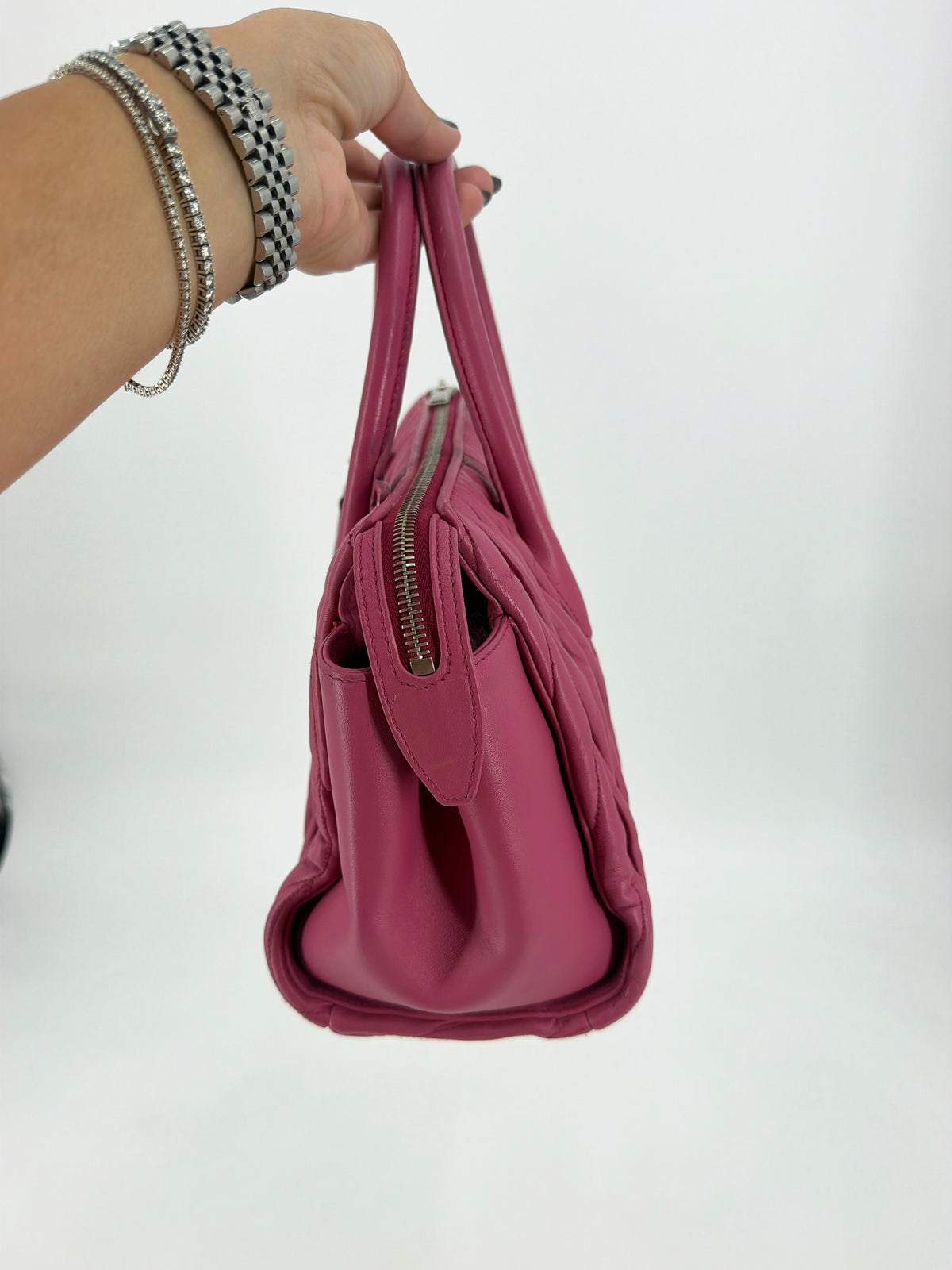 Miu Miu Matelasse Pink Leather Double Handle Tote Bag