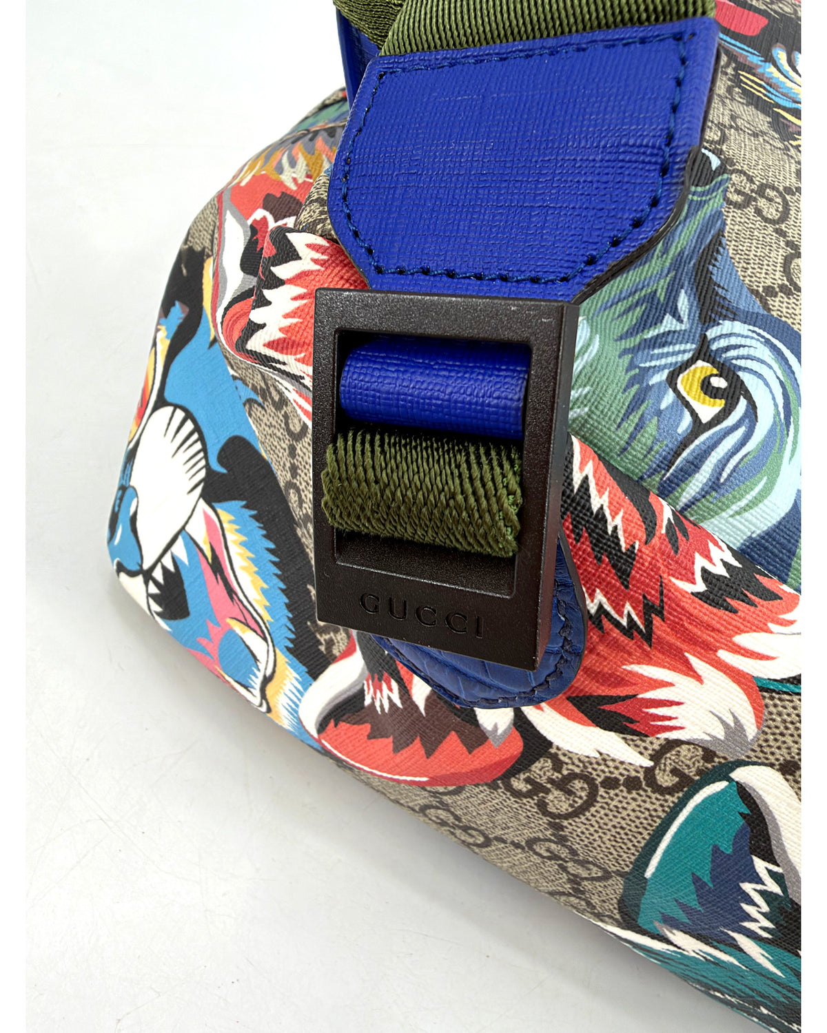 Gucci GG Supreme Tiger Print Backpack Multicolor Blue Trim