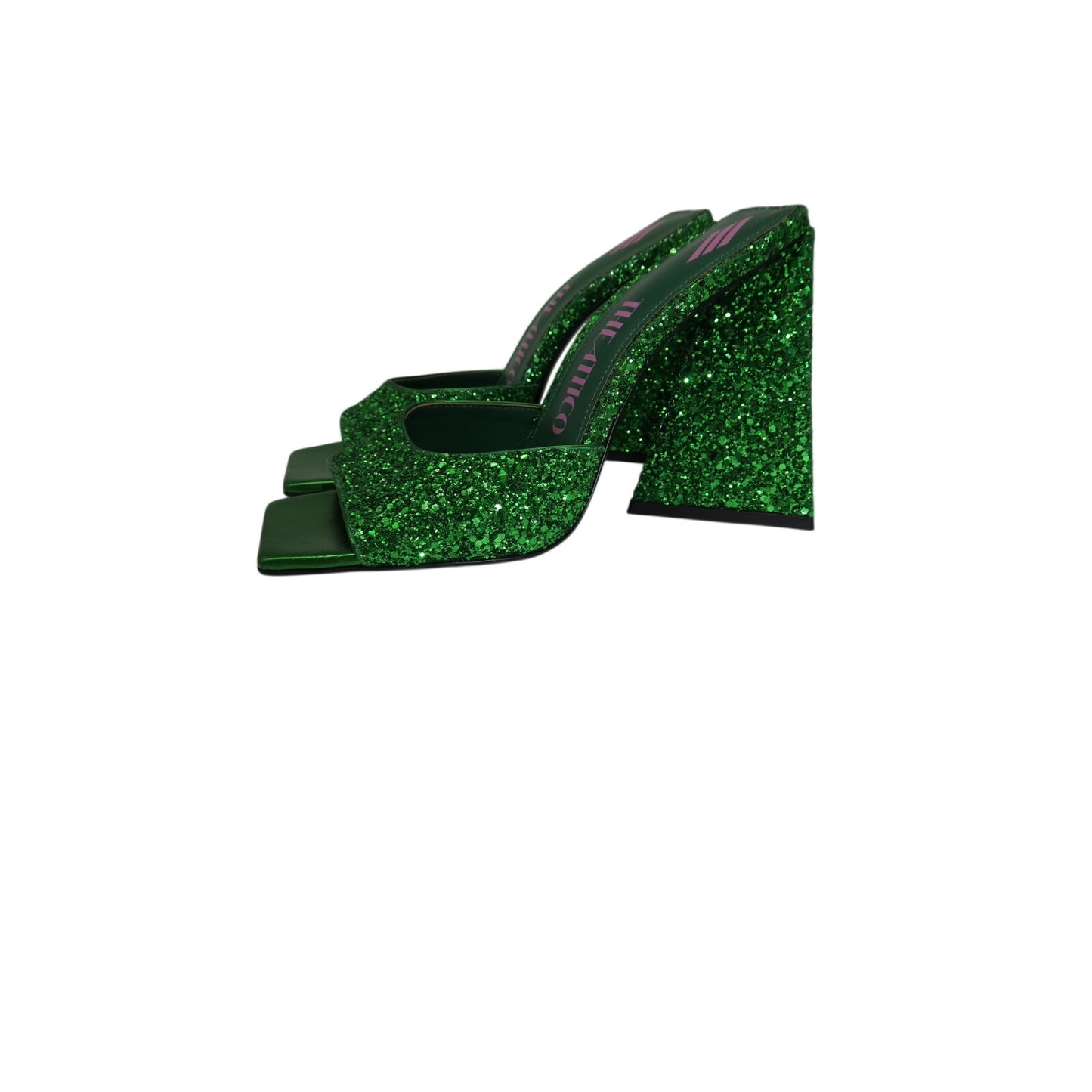 The Attico Green Devon 115 Square Toe Slide Sandals