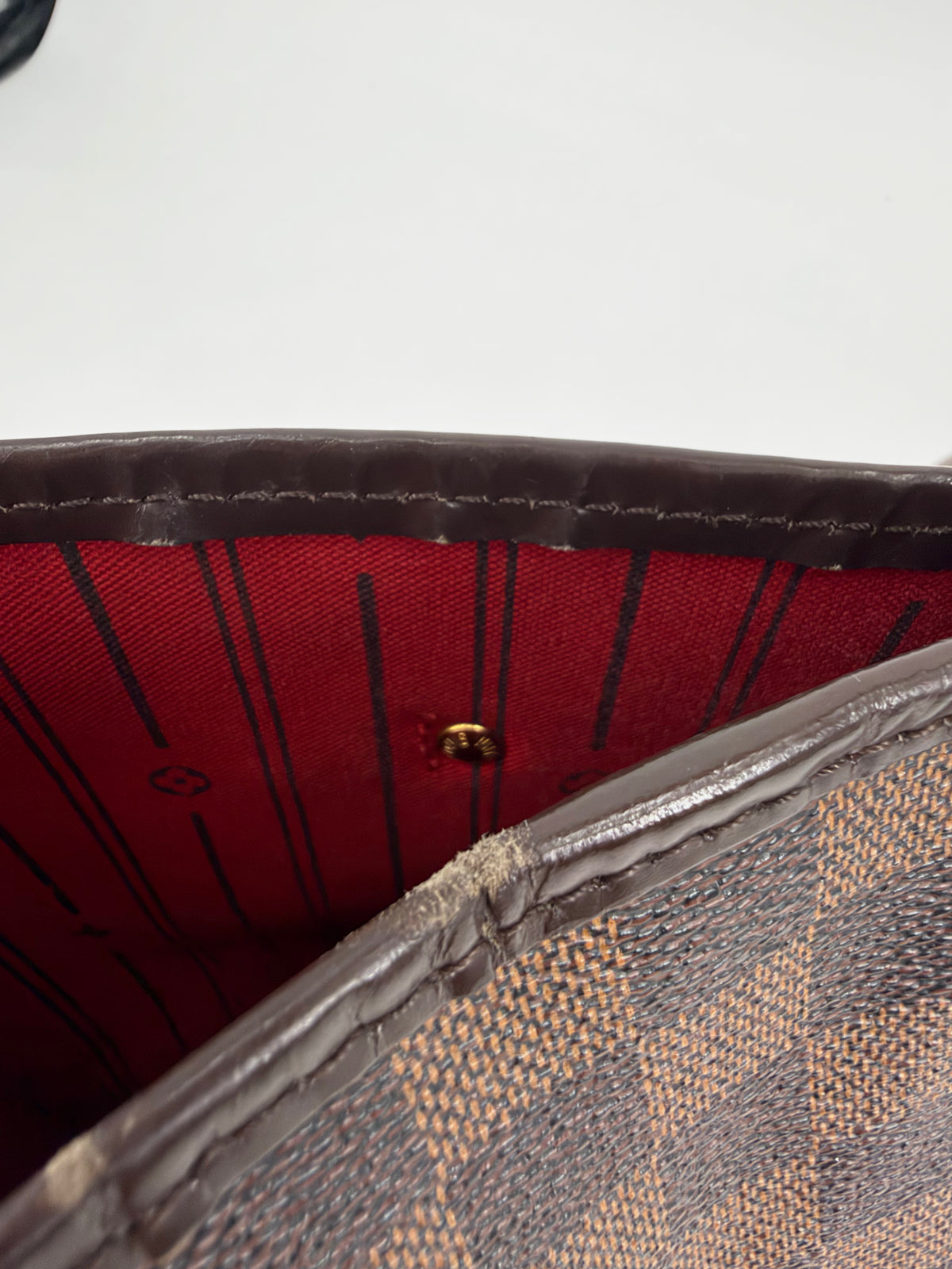 Louis Vuitton Damier Ebene Neverfull GM Tote Brown Red Interior