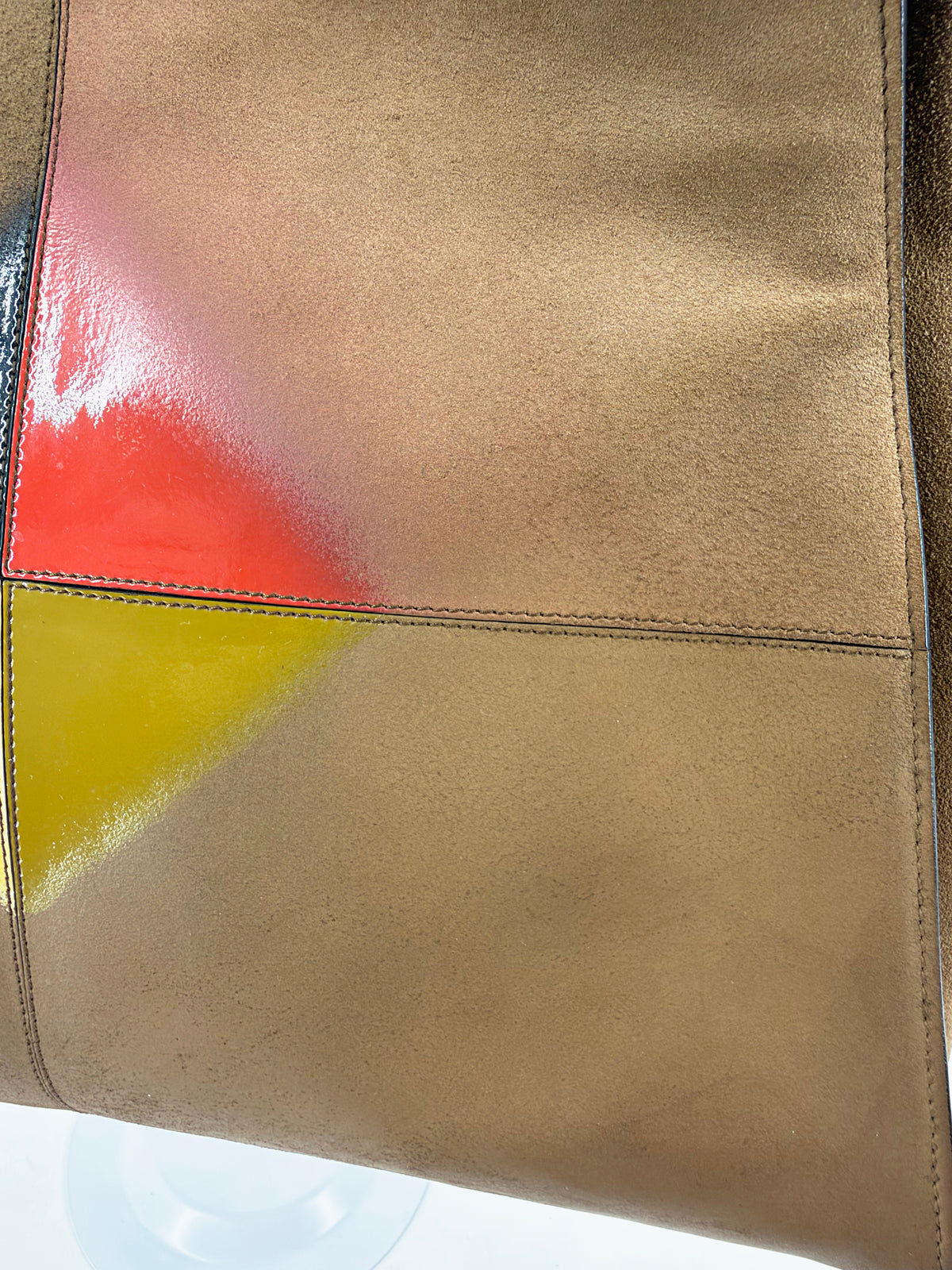 Fendi Peekaboo Large Suede Tan Geometric Color Block Silk Twill