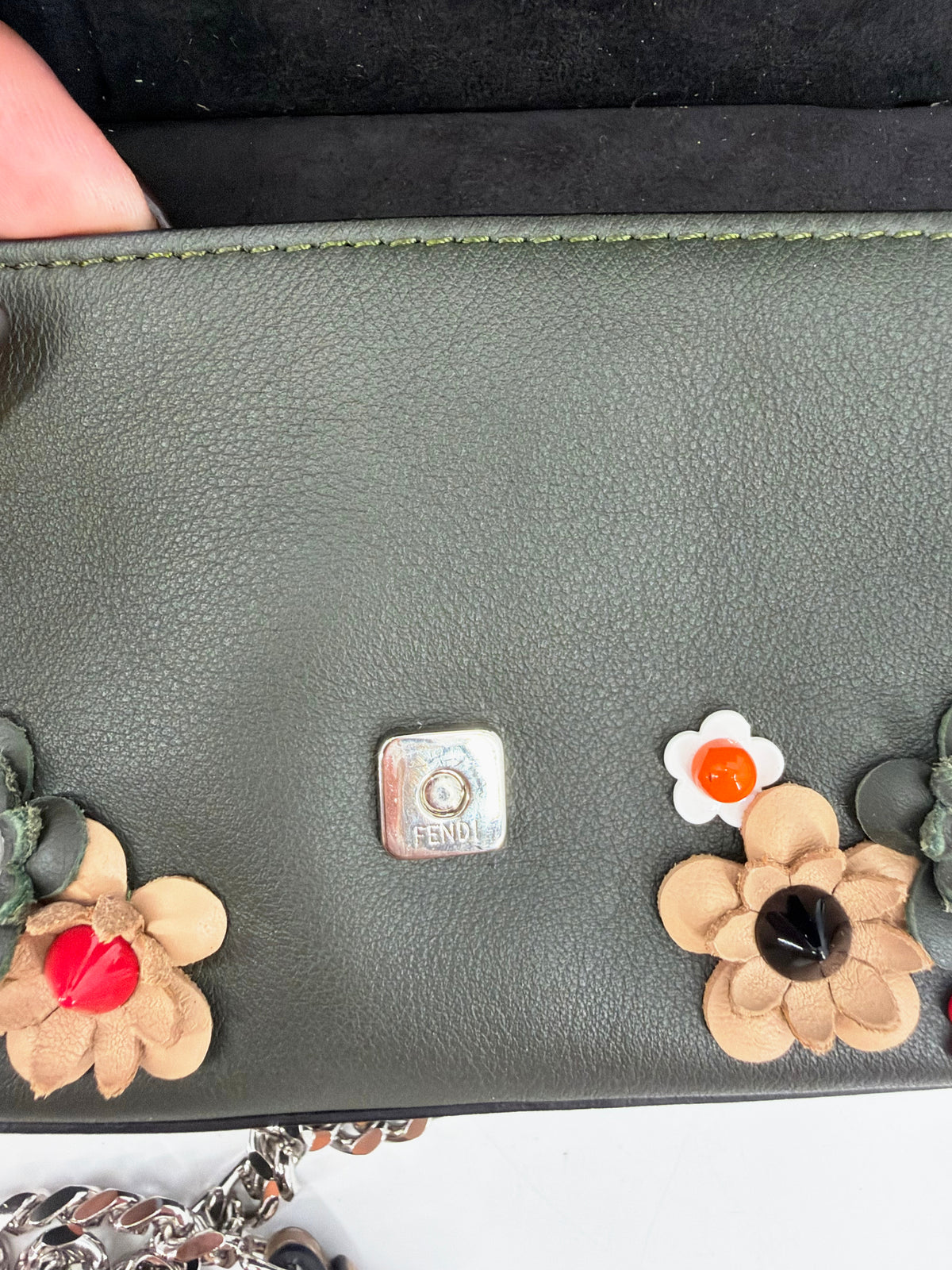 Fendi Baguette Flowerland Embellished Floral Studded Bag Black