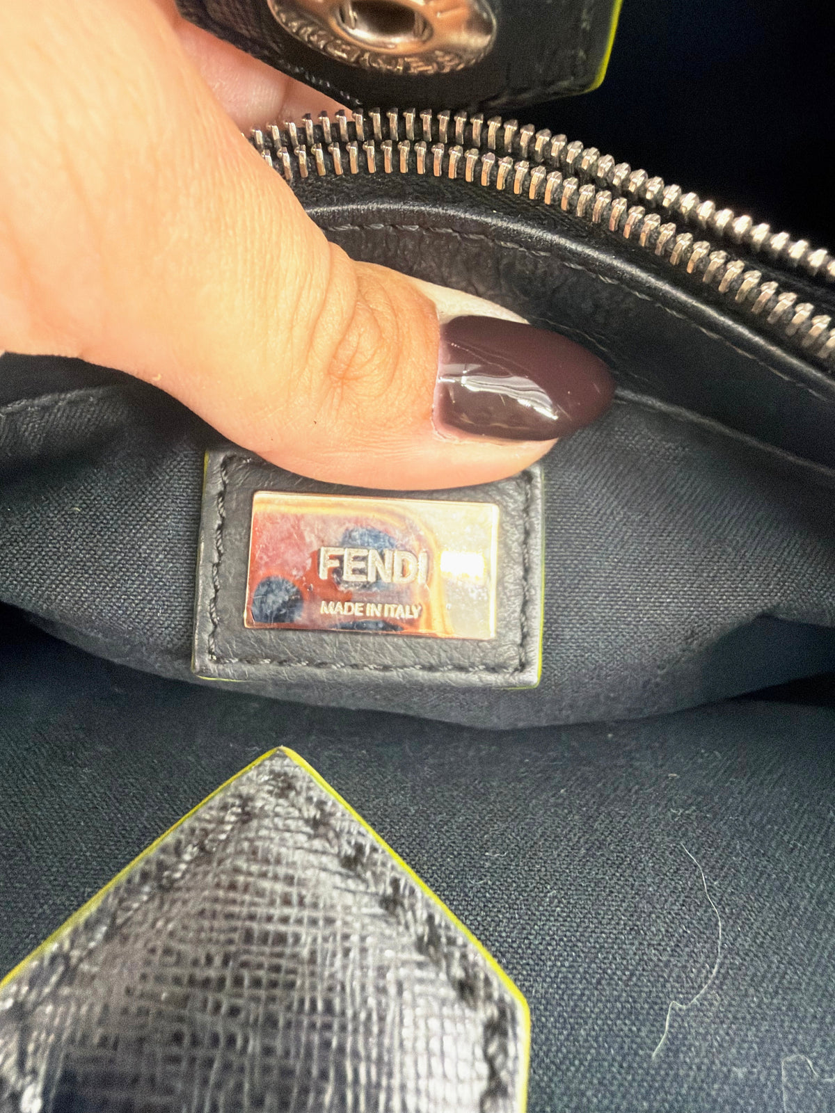 Fendi 2Jours Petite Black Leather Tote Yellow Edge Pom Charm