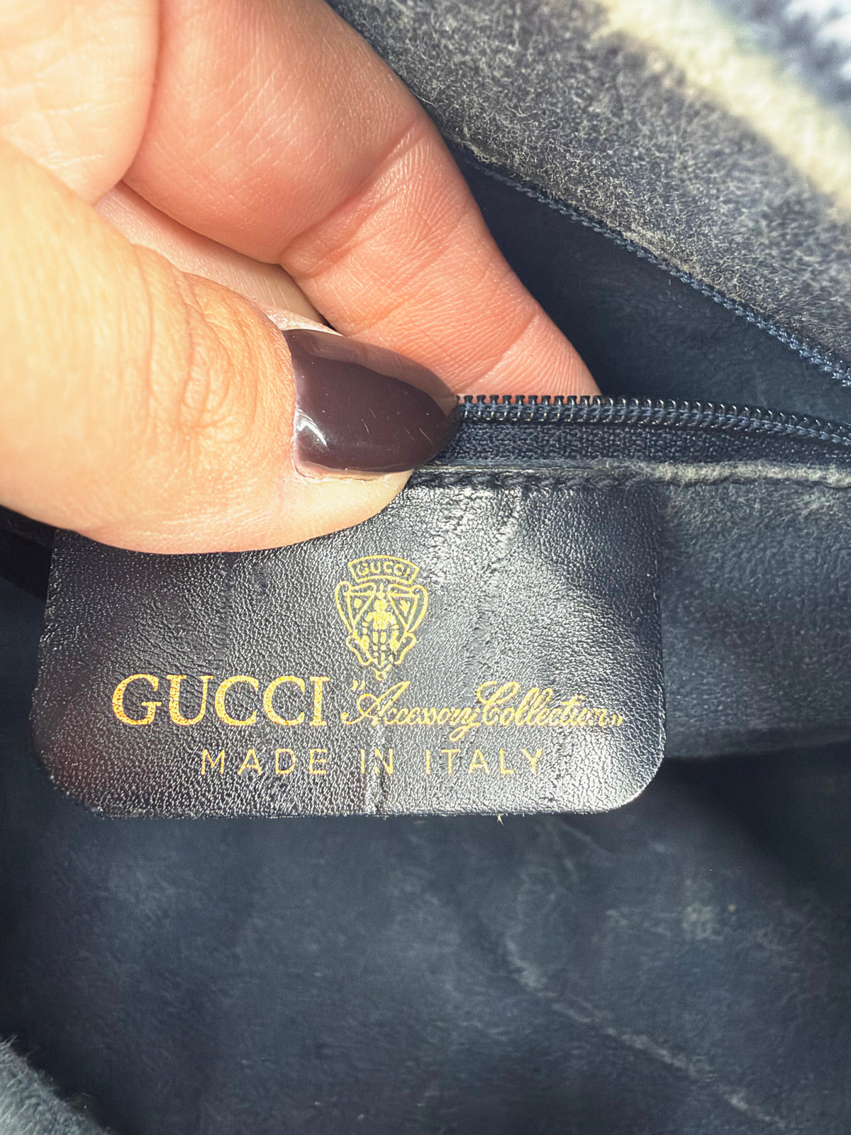 Gucci Vintage GG Supreme Web Stripe Boston Bag Navy Blue Red