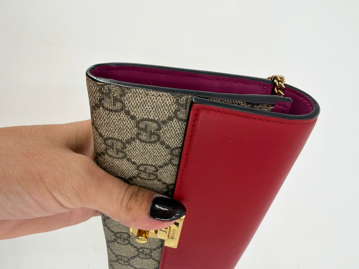 Gucci Padlock GG Supreme Red Leather Long Continental Wallet