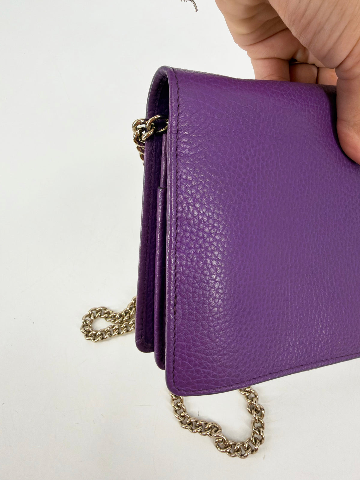 Gucci Soho Purple Pebbled Leather Long Flap Wallet