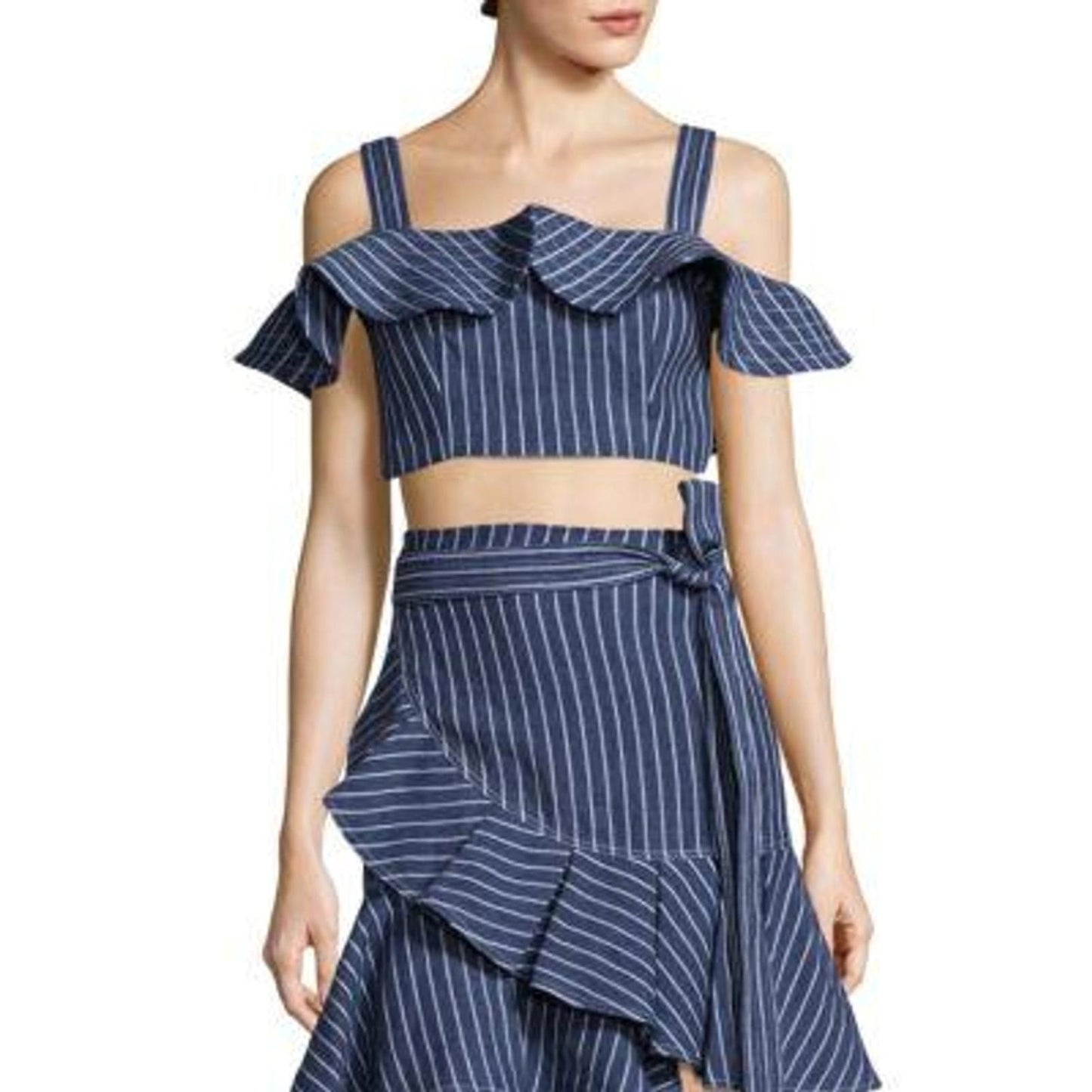 ALEXIS Denim Ruffle Benta Cropped Top & Skirt Set