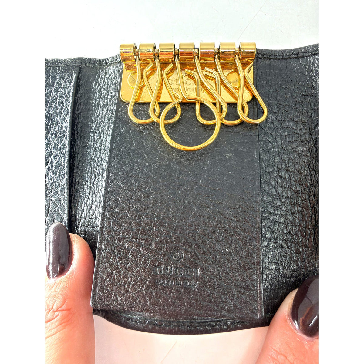 Gucci GG Marmont Pebbled Leather Mini Wallet Key Case Black
