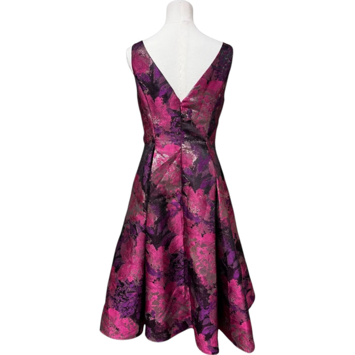 Adrianna Papell Floral Jacquard Pleated Tea Length Dress Pink Purple Size 6