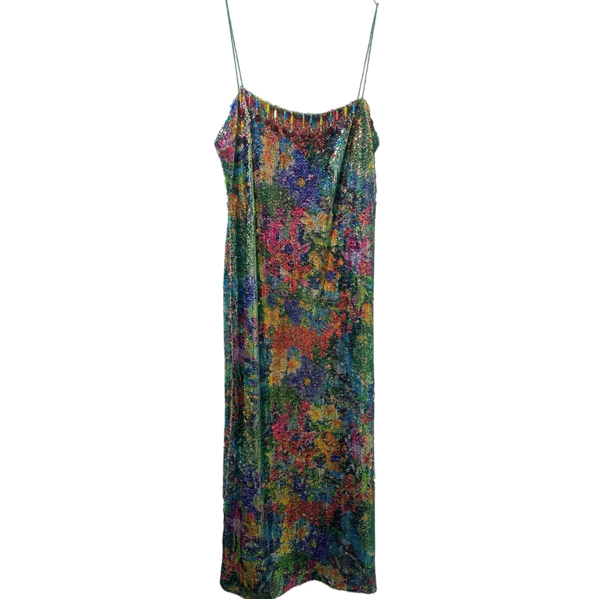 Alexis Aiya Beaded Sequin Spaghetti Straps Midi Dress Multicolor Size XL