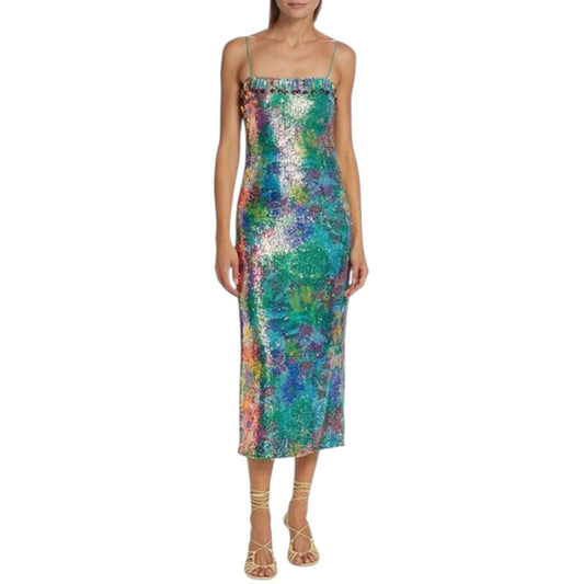 Alexis Aiya Beaded Sequin Spaghetti Straps Midi Dress Multicolor Size XL