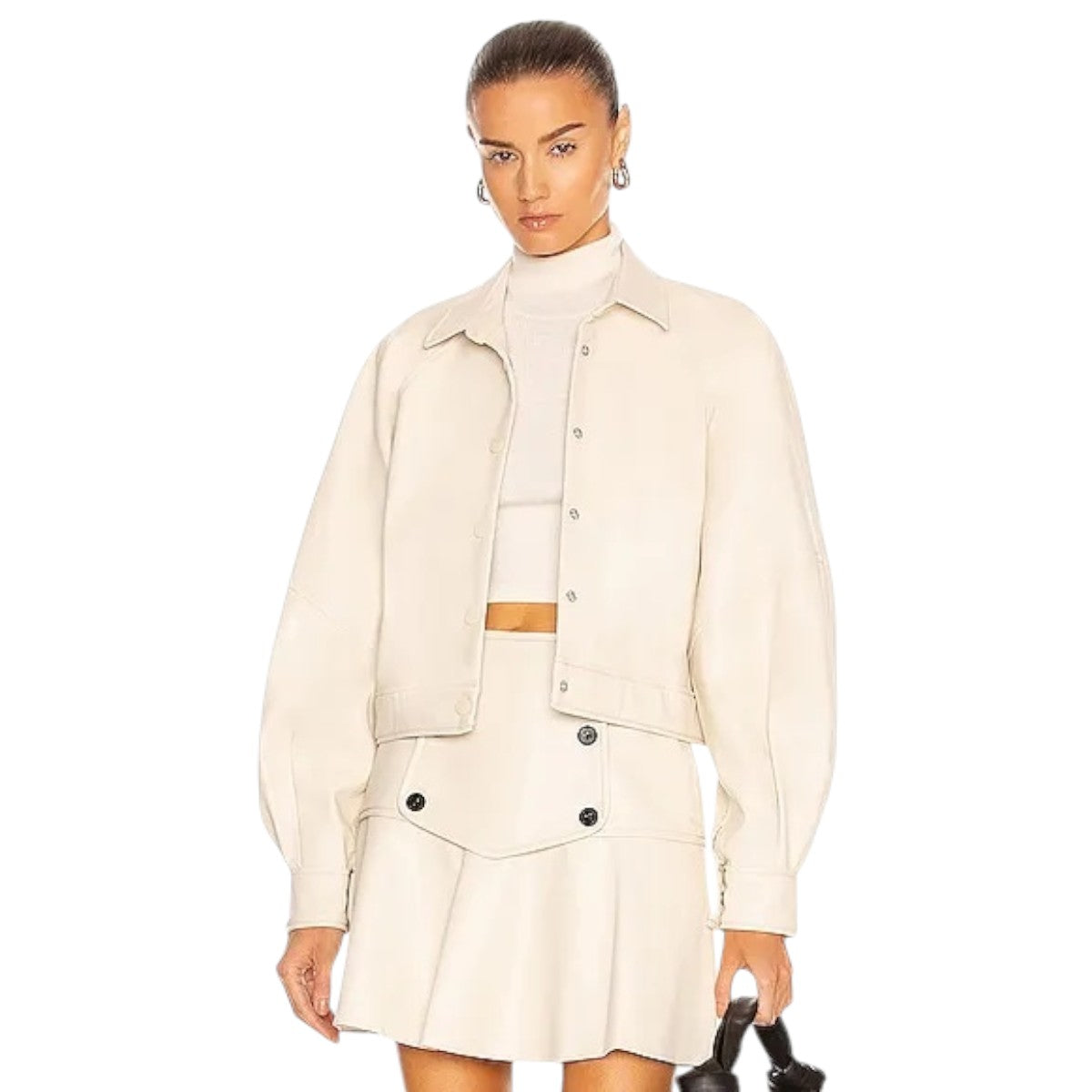 Alexis Faux Leather Buttoned Cuff Ceci Jacket Ivory Size Medium