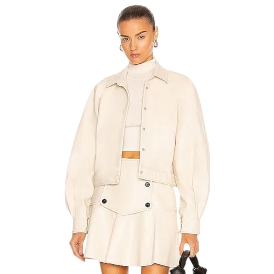 Alexis Faux Leather Buttoned Cuff Ceci Jacket Ivory Size Medium