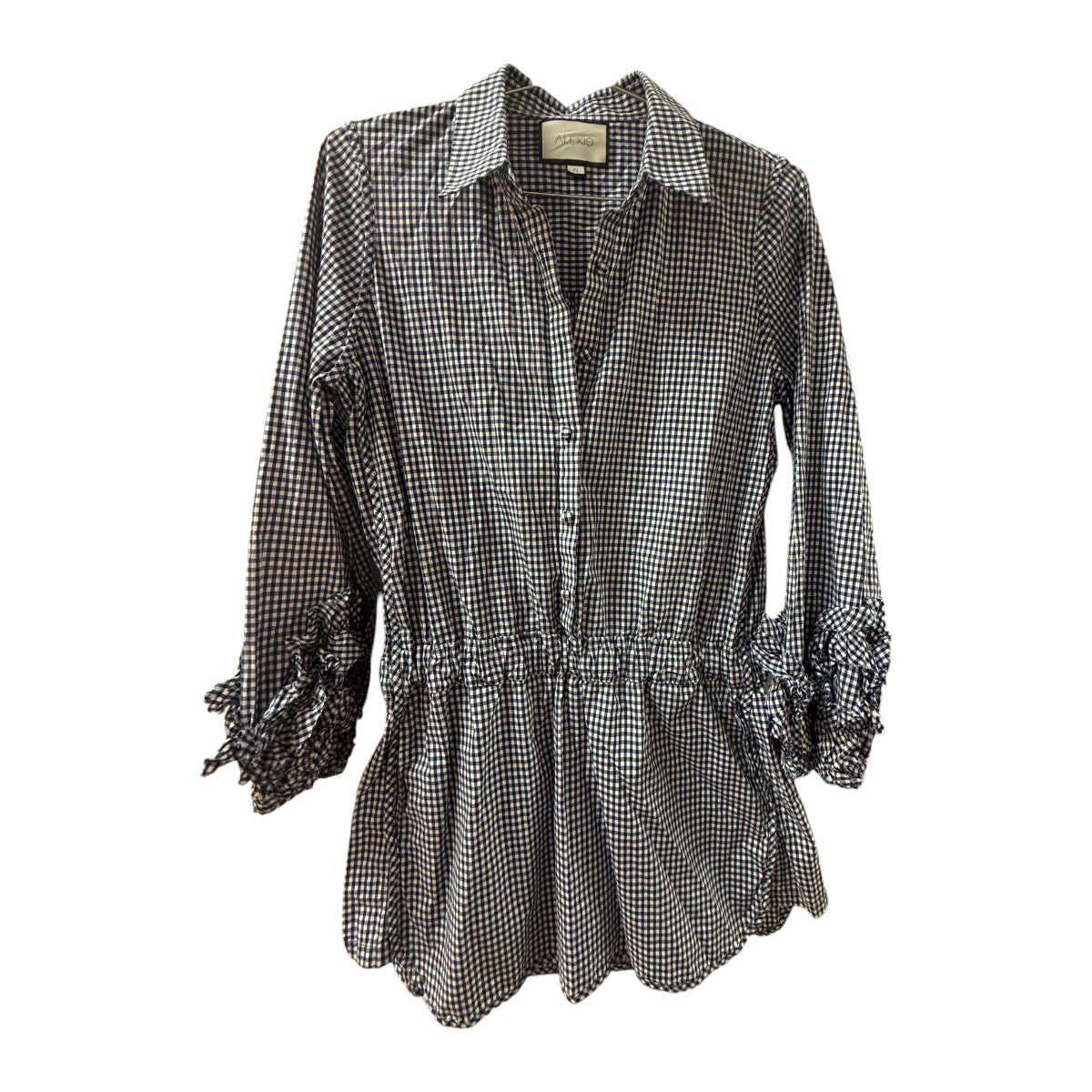 Alexis Ozi Gingham Ruffle Accent Skort Romper Blue Gingham Pattern Size XL