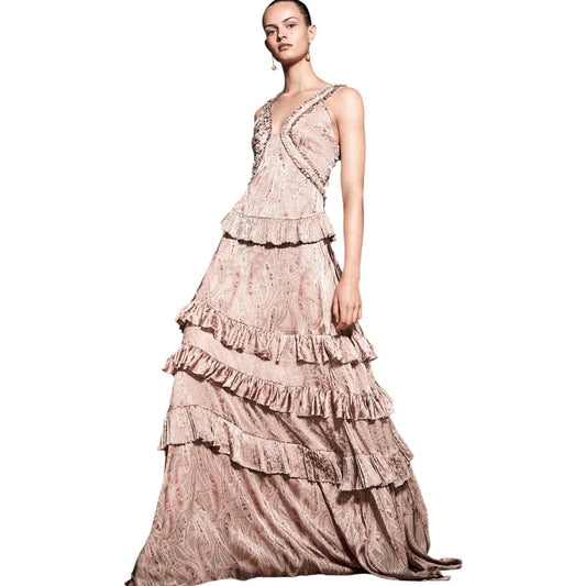 Alexis Rafaela Pink Paisley Ruffled Layered Sleeveless Maxi Dress