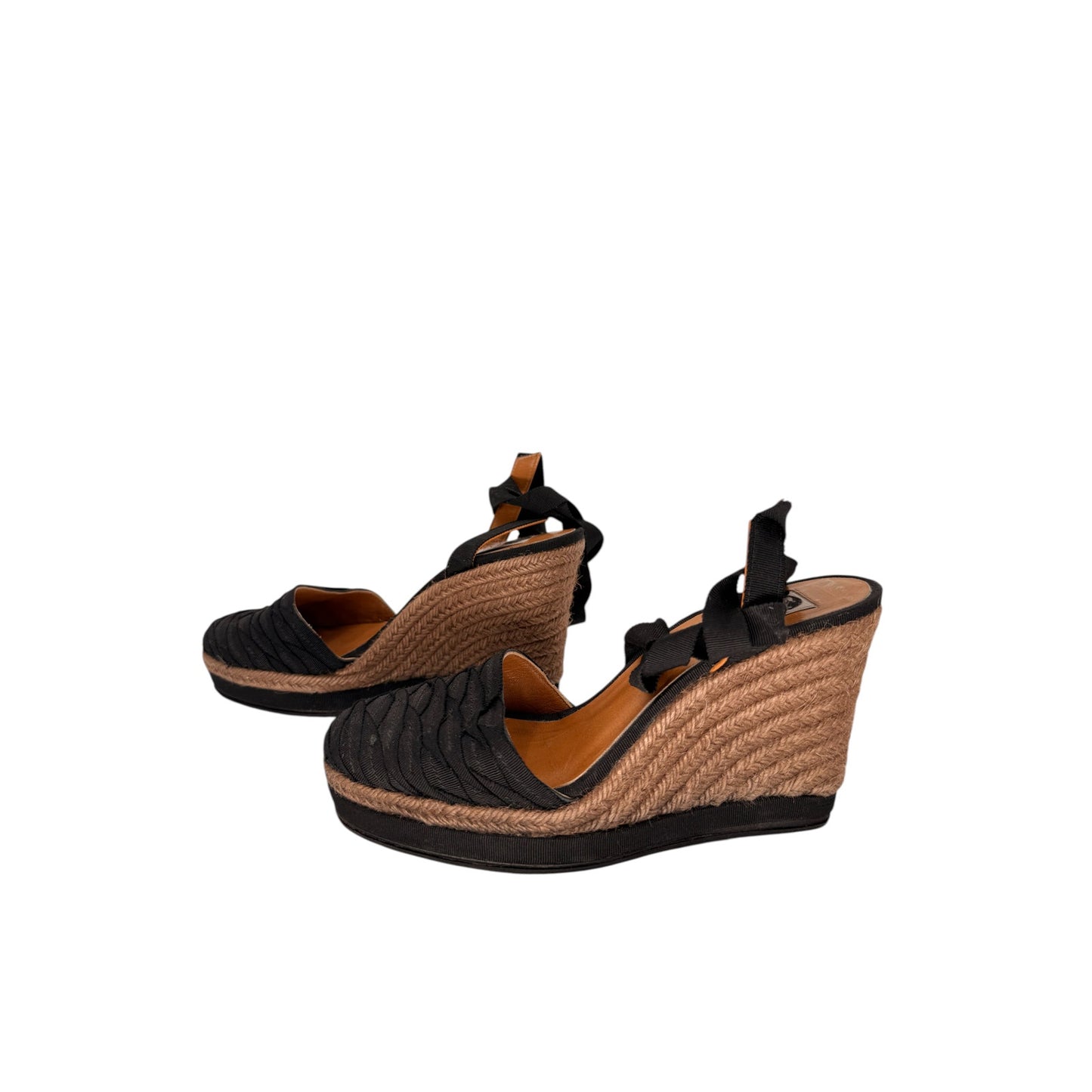 Lanvin Canvas Closed Toe Ankle Strap Wrap Wedge Espadrille Sandals
