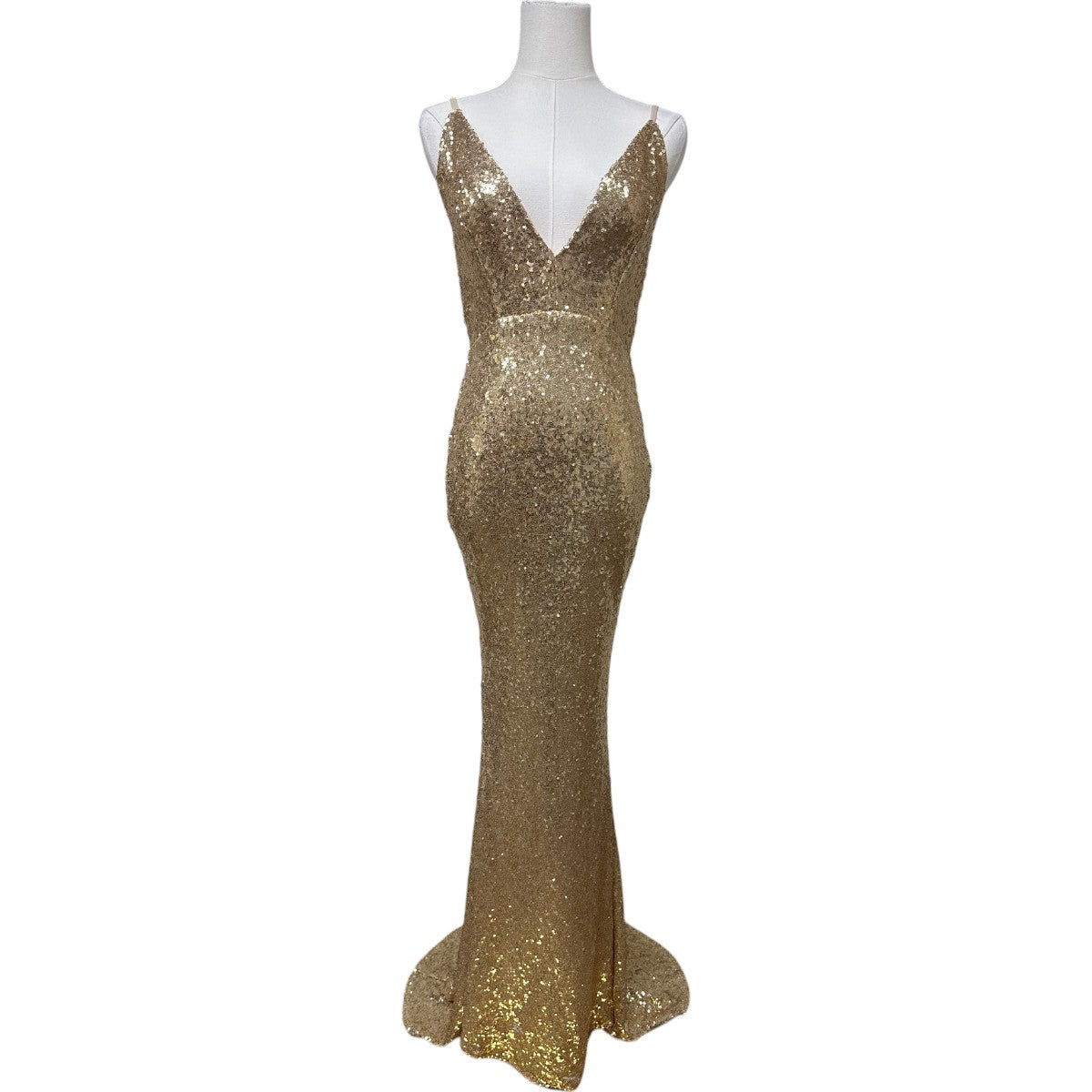 Alamour Yassmine Gold Sequin Backless V-Neck Mermaid Maxi Dress