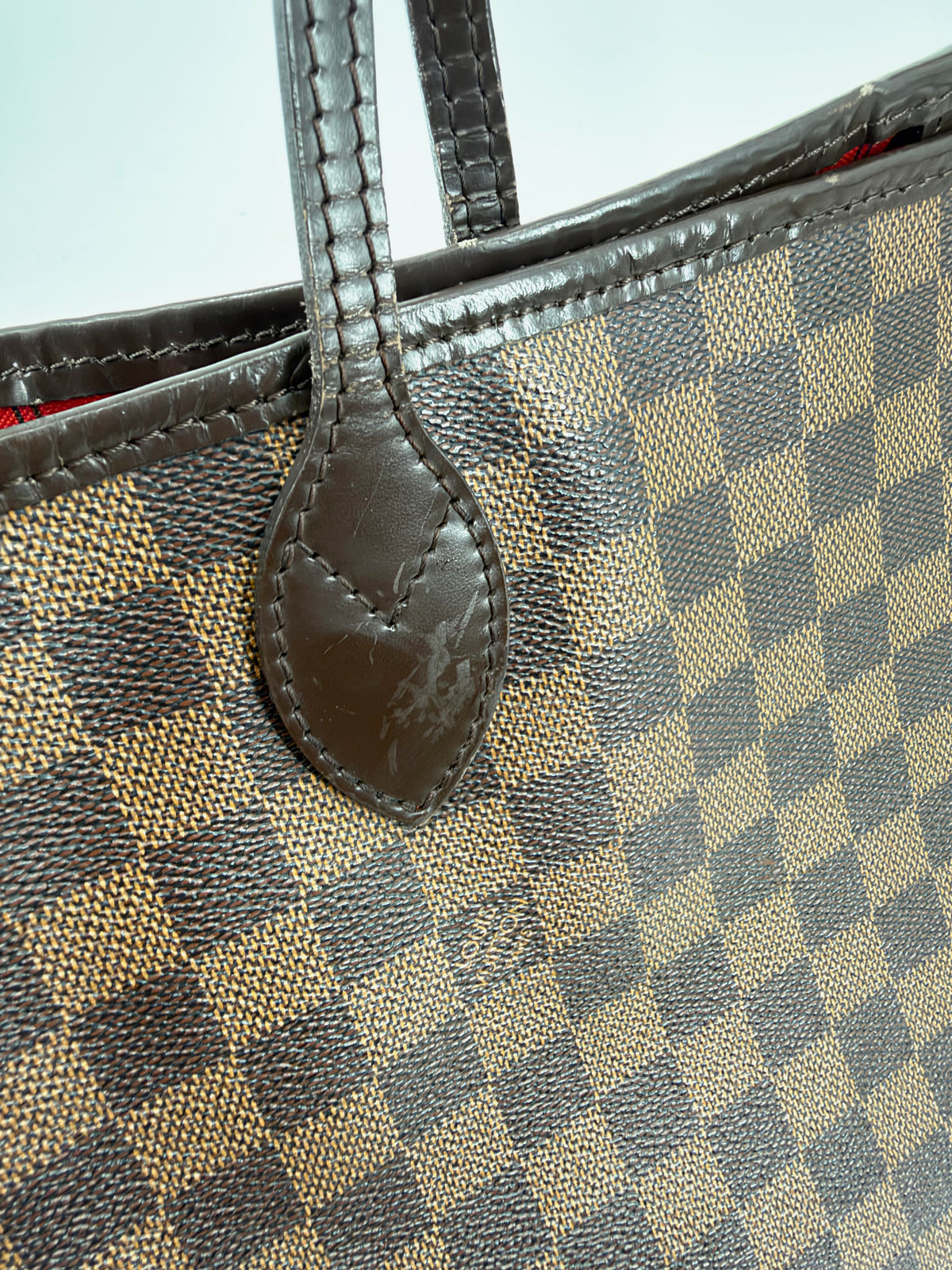 Louis Vuitton Damier Ebene Neverfull GM Tote Brown Red Interior
